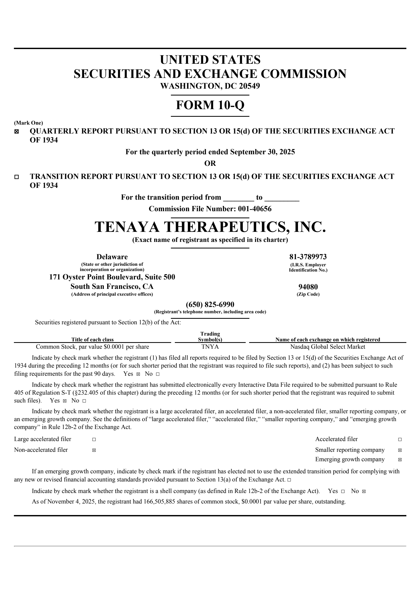 Tenaya Therapeutics' Q3 2025 Quarterly Report
