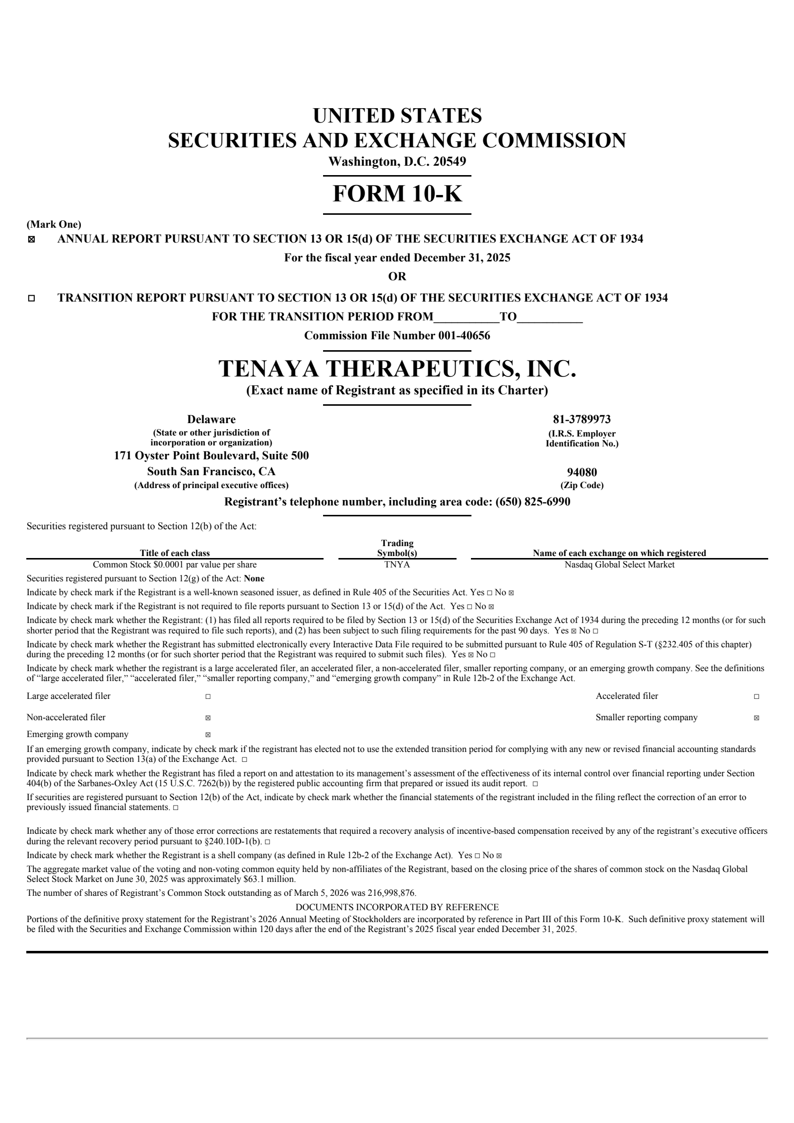 Tenaya Therapeutics' Q4 2025 Annual report