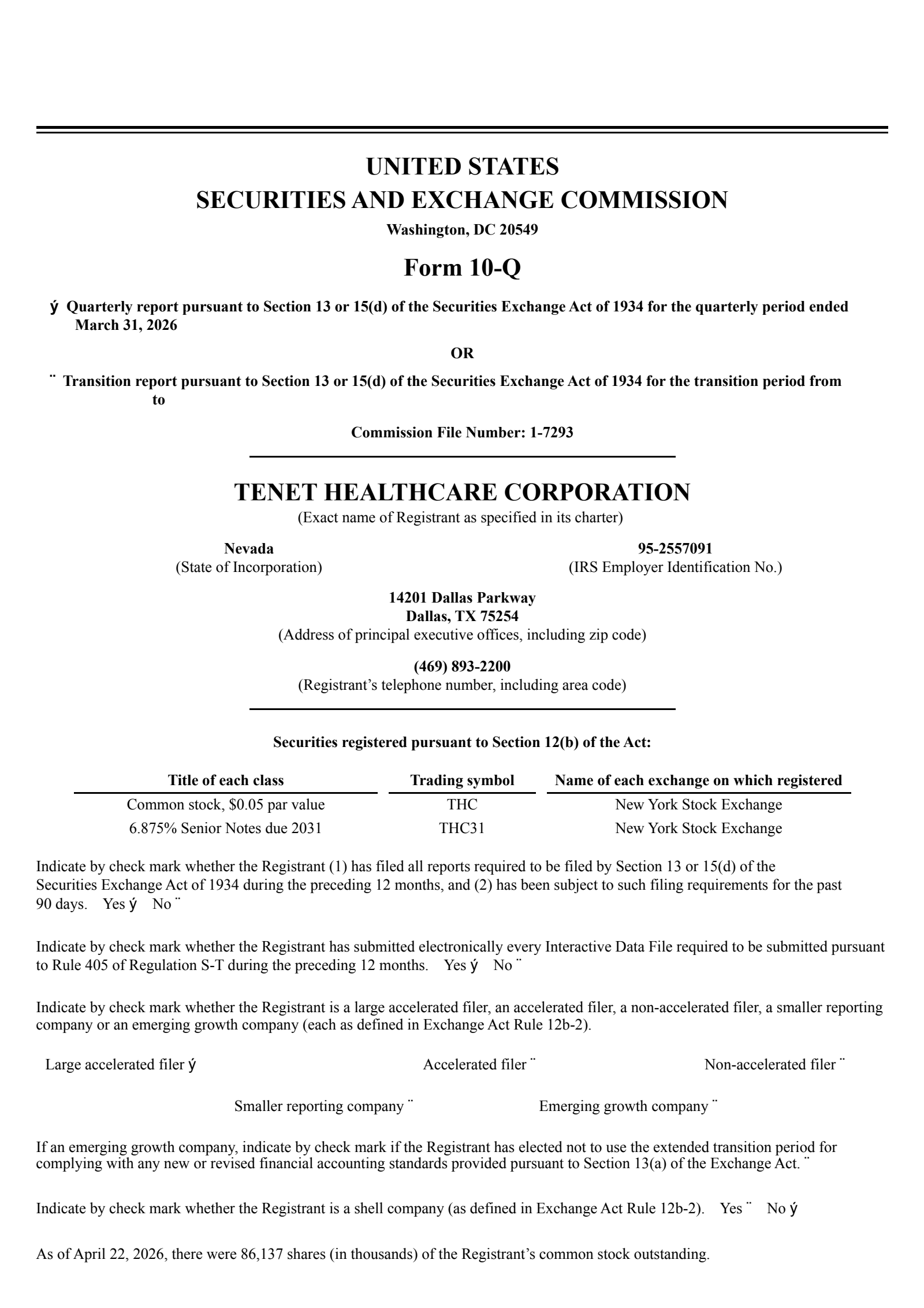 Tenet Healthcare's Q1 2026 Quarterly report