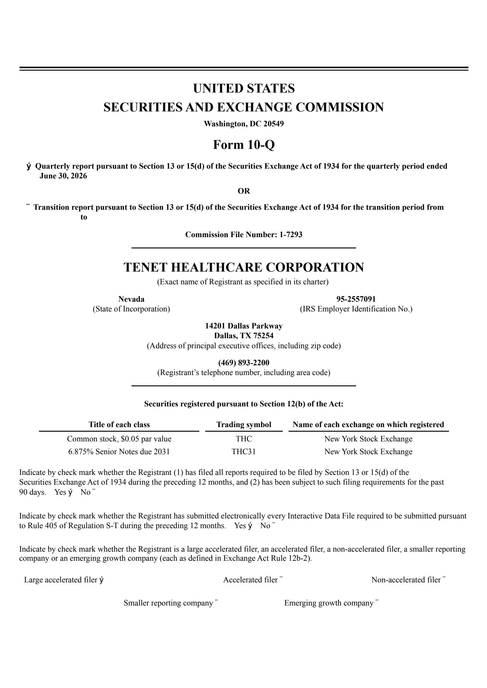 Tenet Healthcare's Q2 2026 Quarterly report