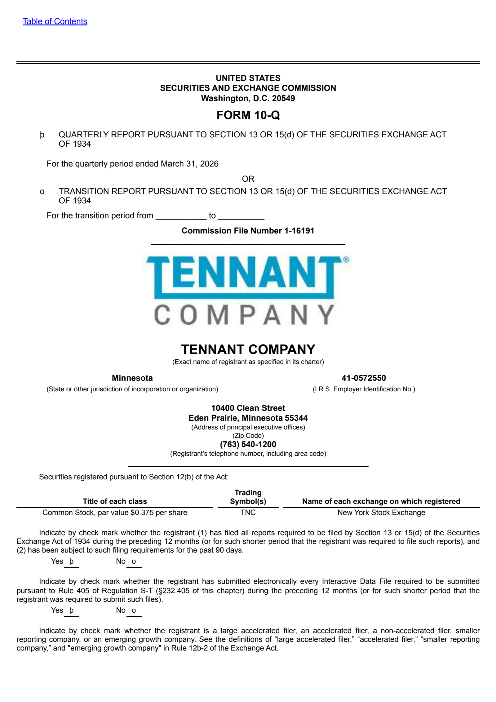 Tennant's Q1 2026 Quarterly report
