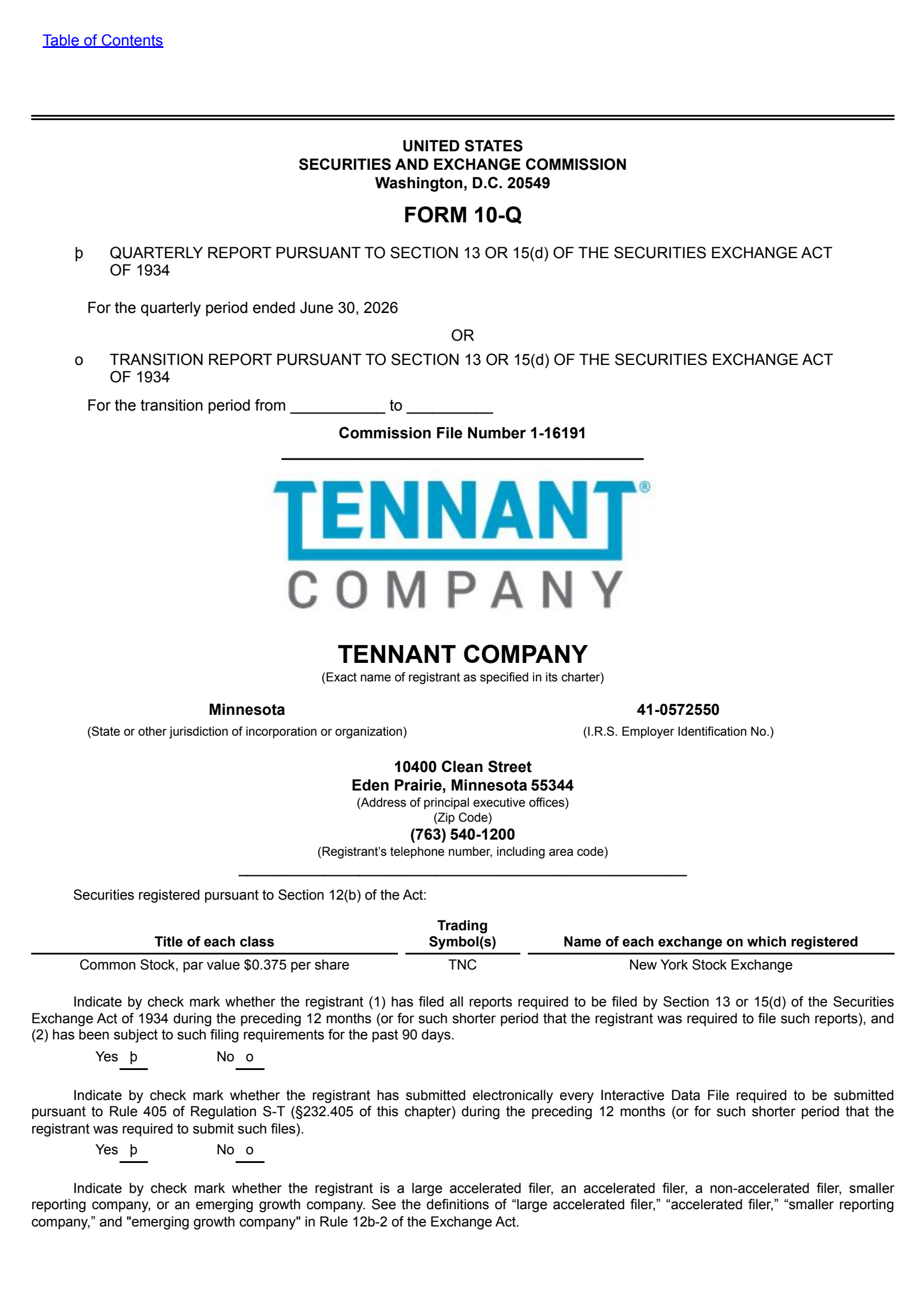 Tennant's Q2 2026 Quarterly report
