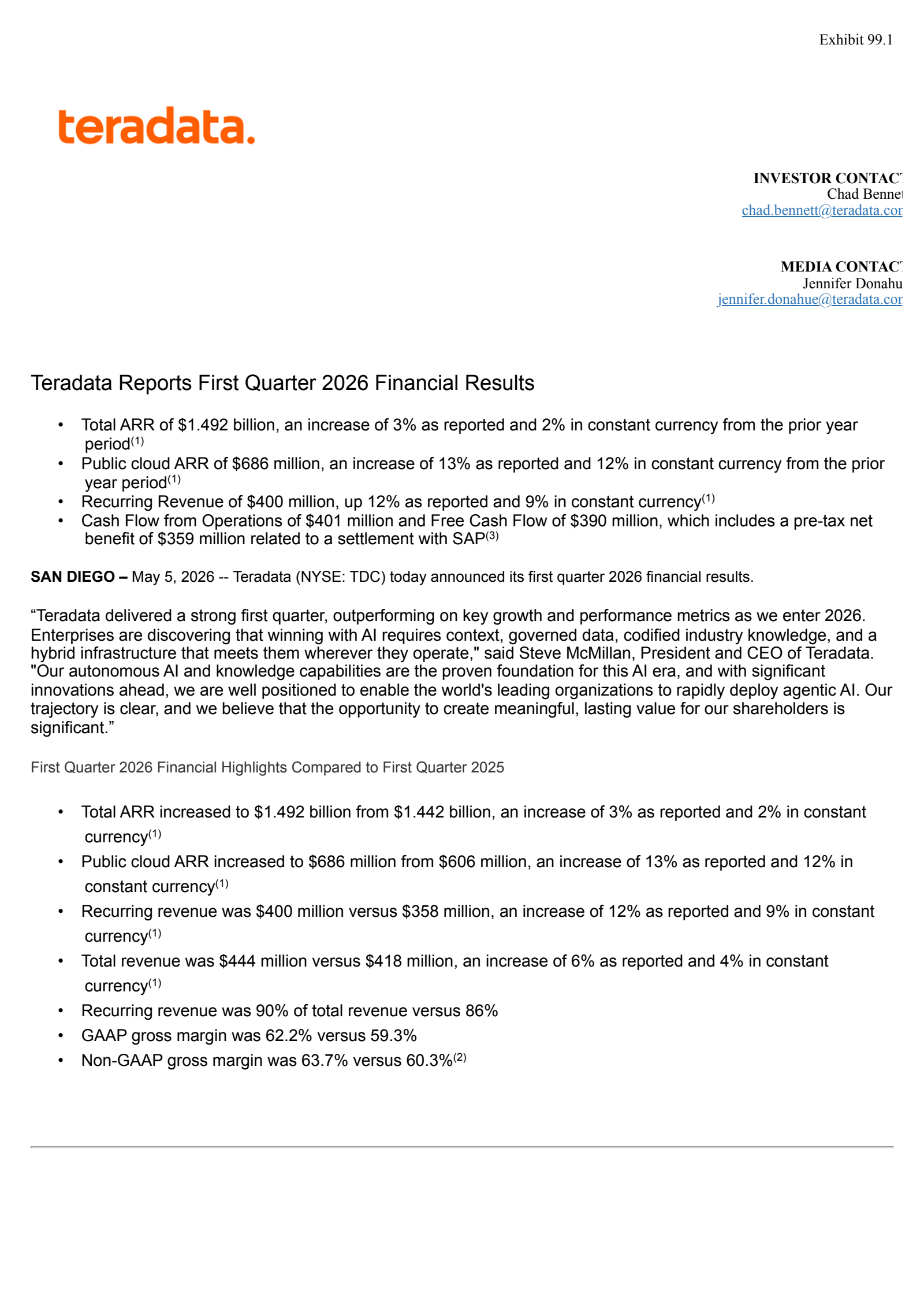 Teradata's Q1 2026 Press Release