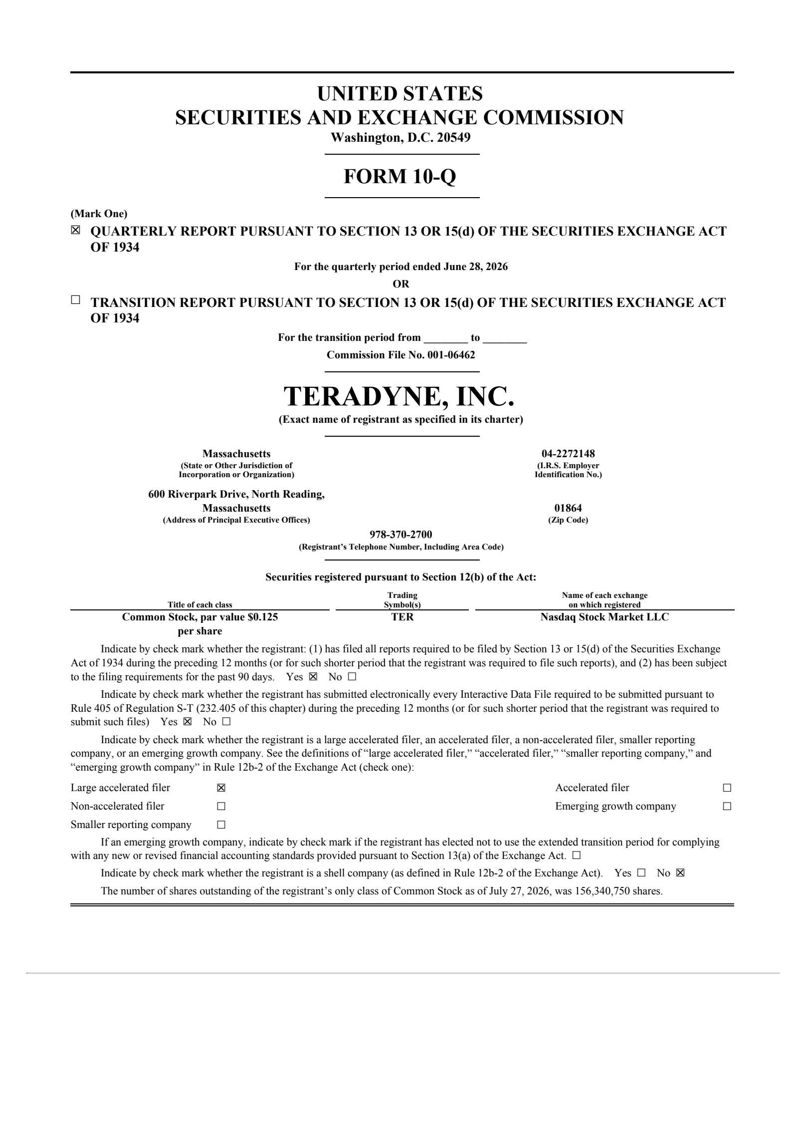 Teradyne's Q2 2026 Quarterly report