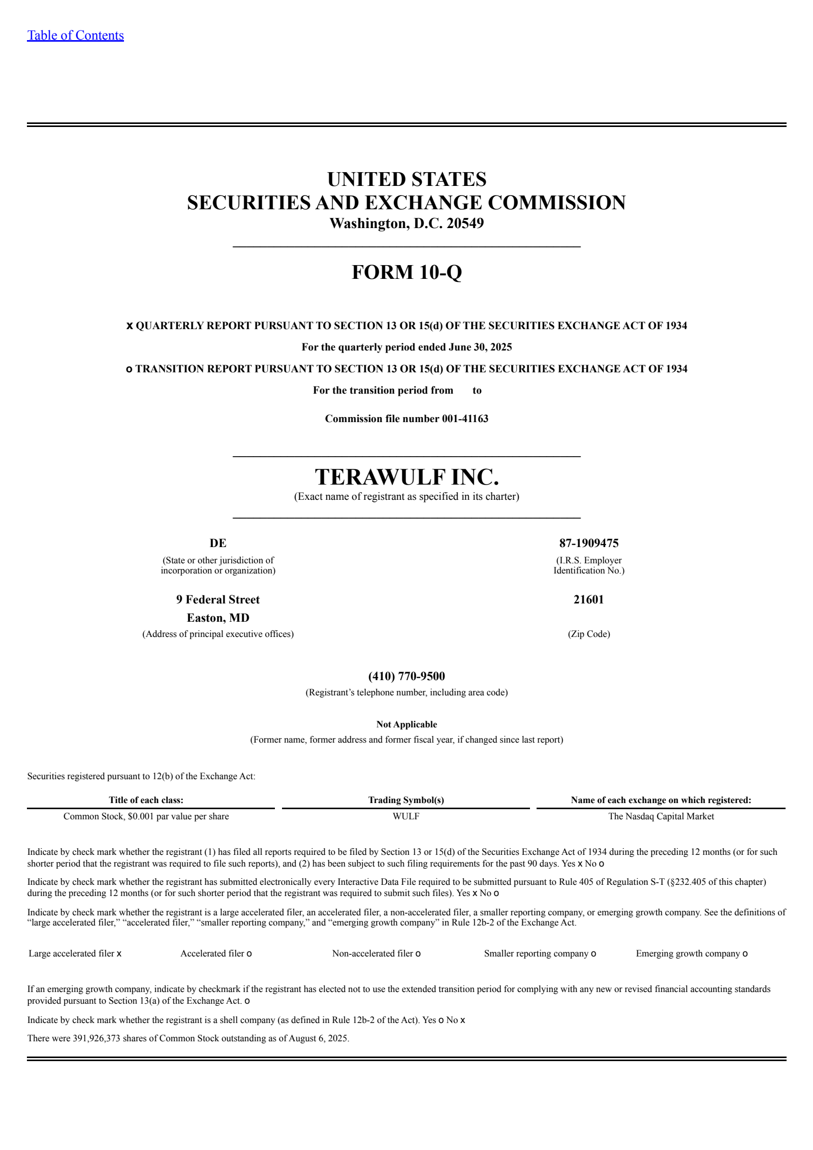 TeraWulf's Q2 2025 Quarterly report