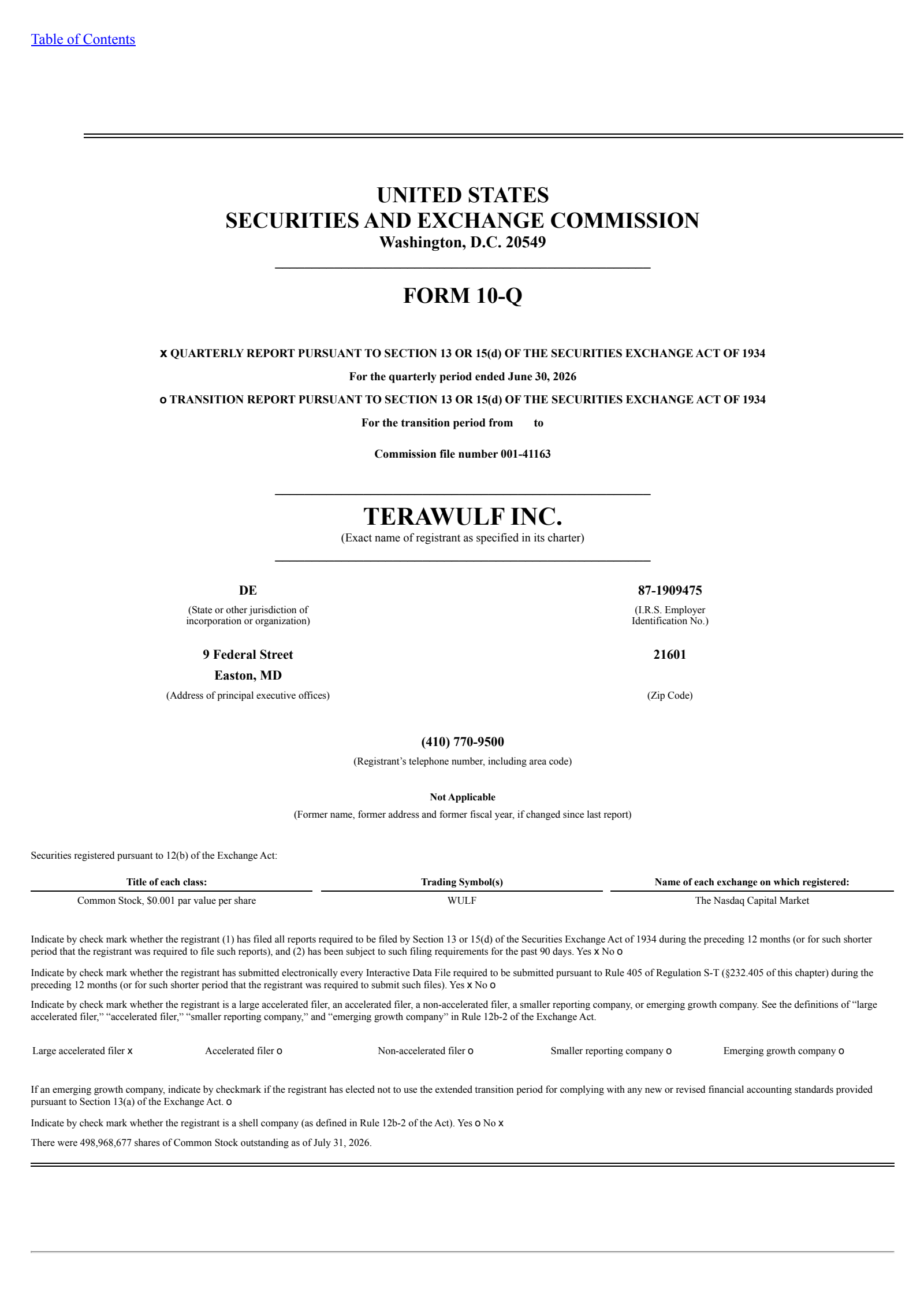 TeraWulf's Q2 2026 Quarterly report