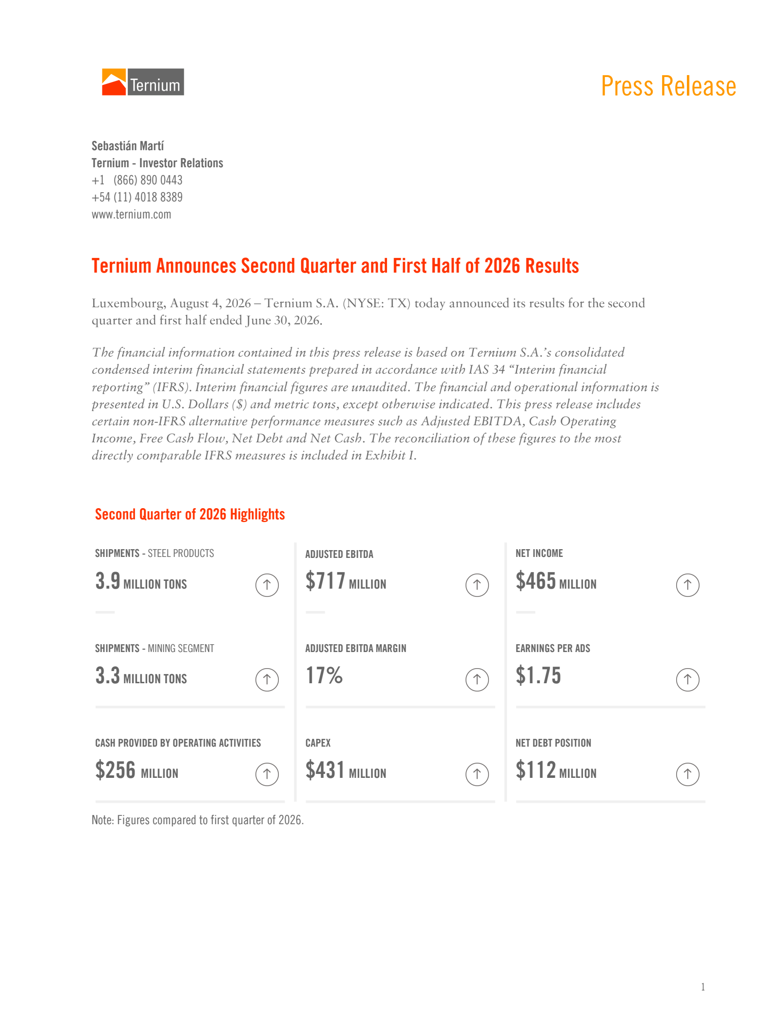 Ternium's Q2 2026 Press Release