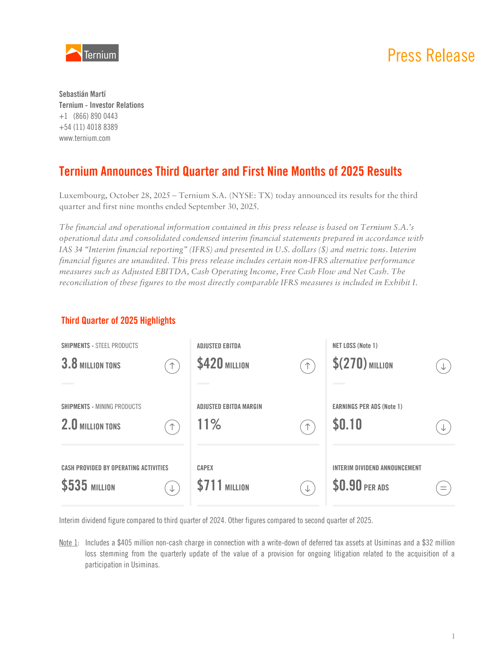 Ternium's Q3 2025 Earnings Release