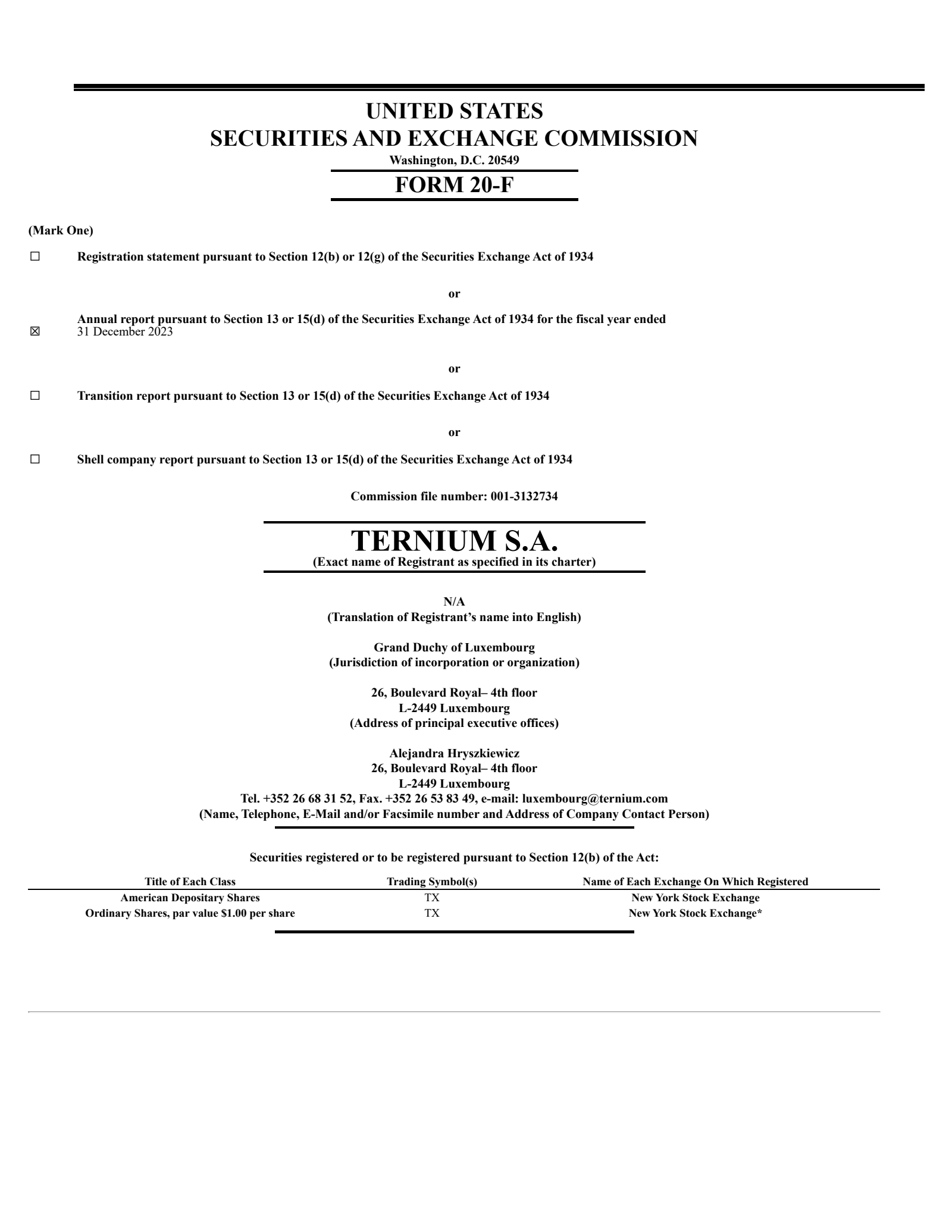 Ternium's Q4 2023 Annual Report
