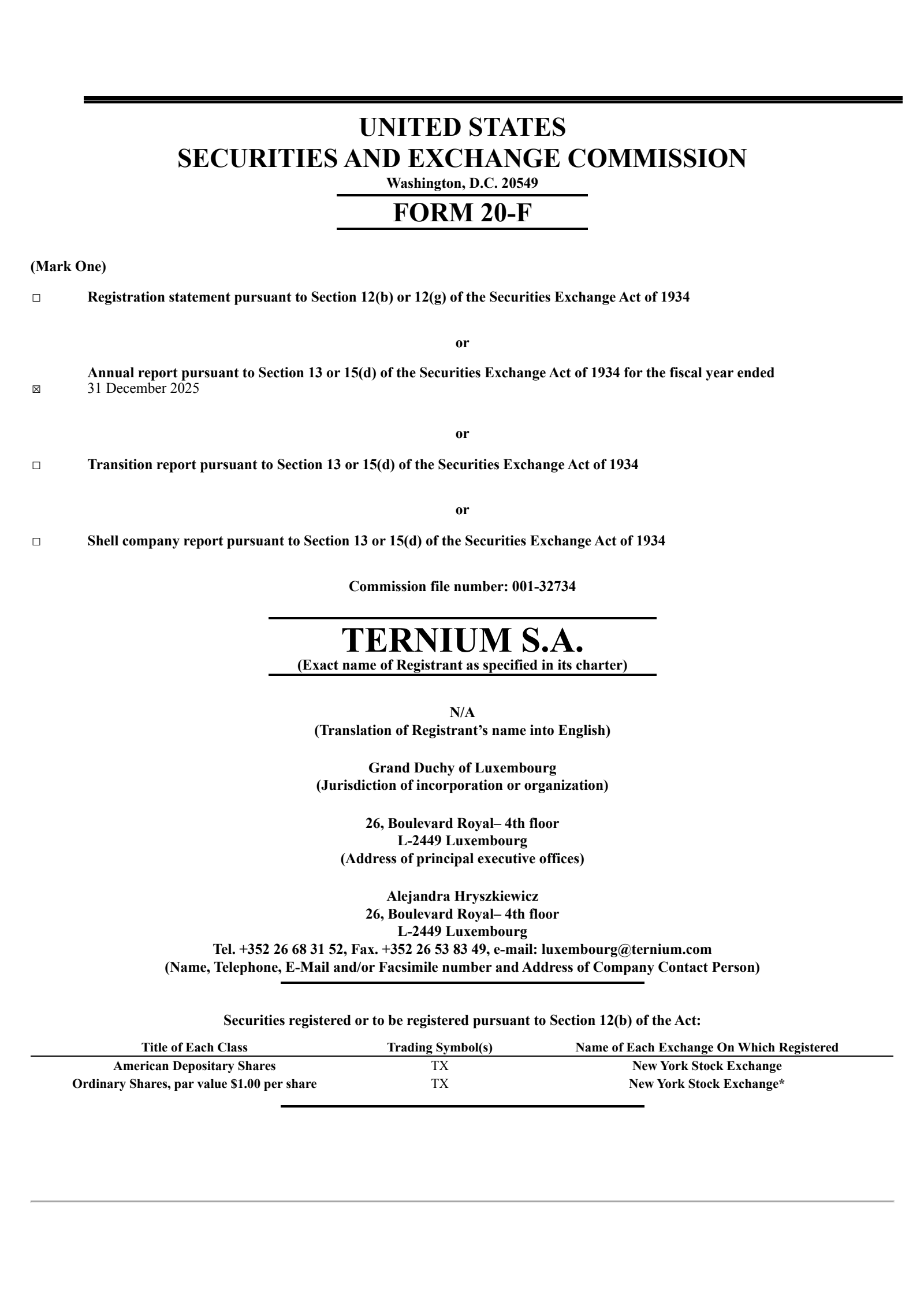 Ternium's Q4 2025 Annual report
