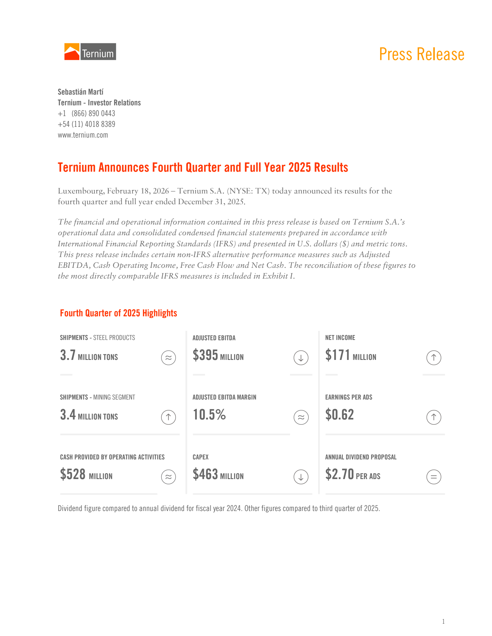 Ternium's Q4 2025 Press Release