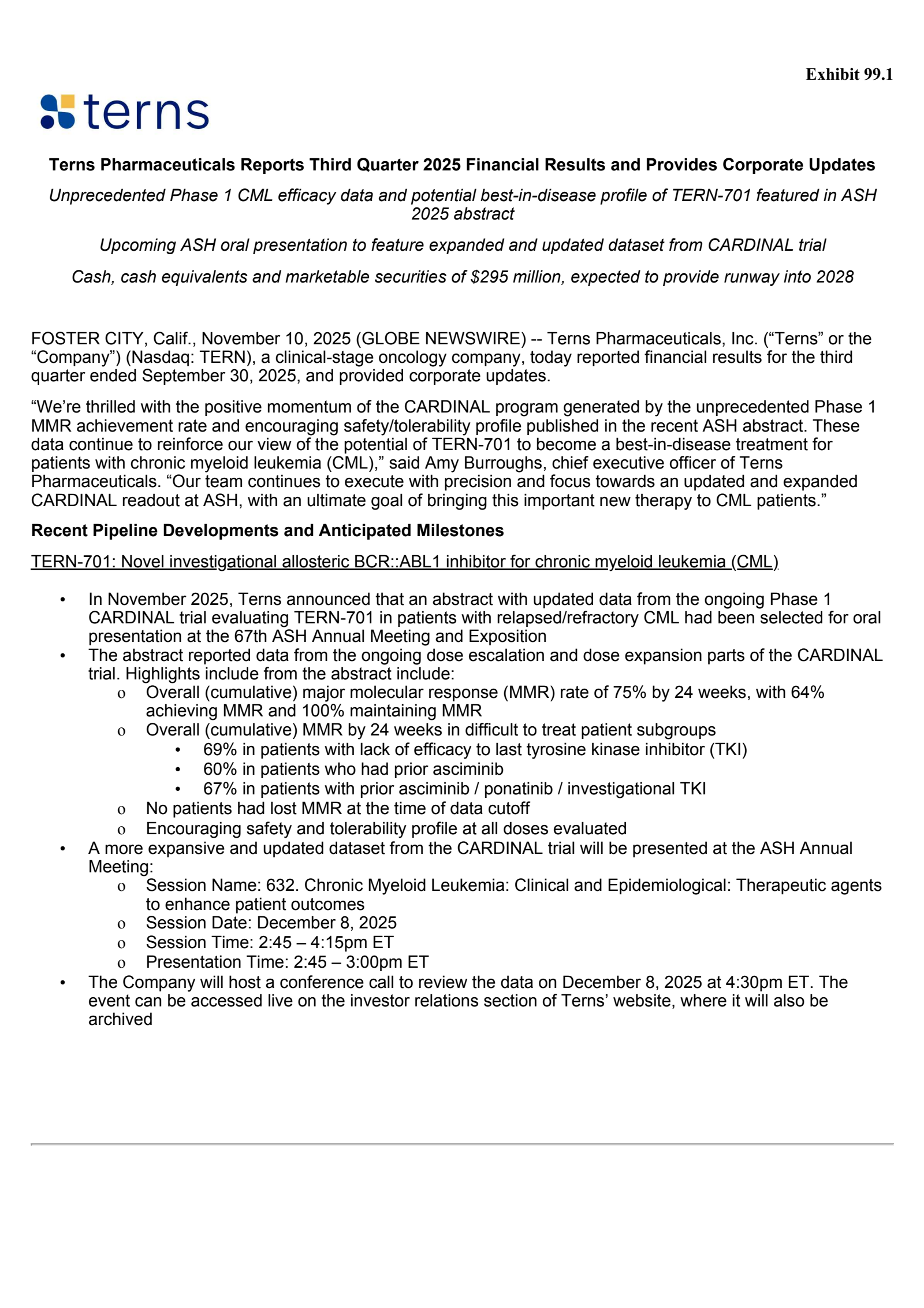Terns Pharmaceuticals' Q3 2025 Earnings Release