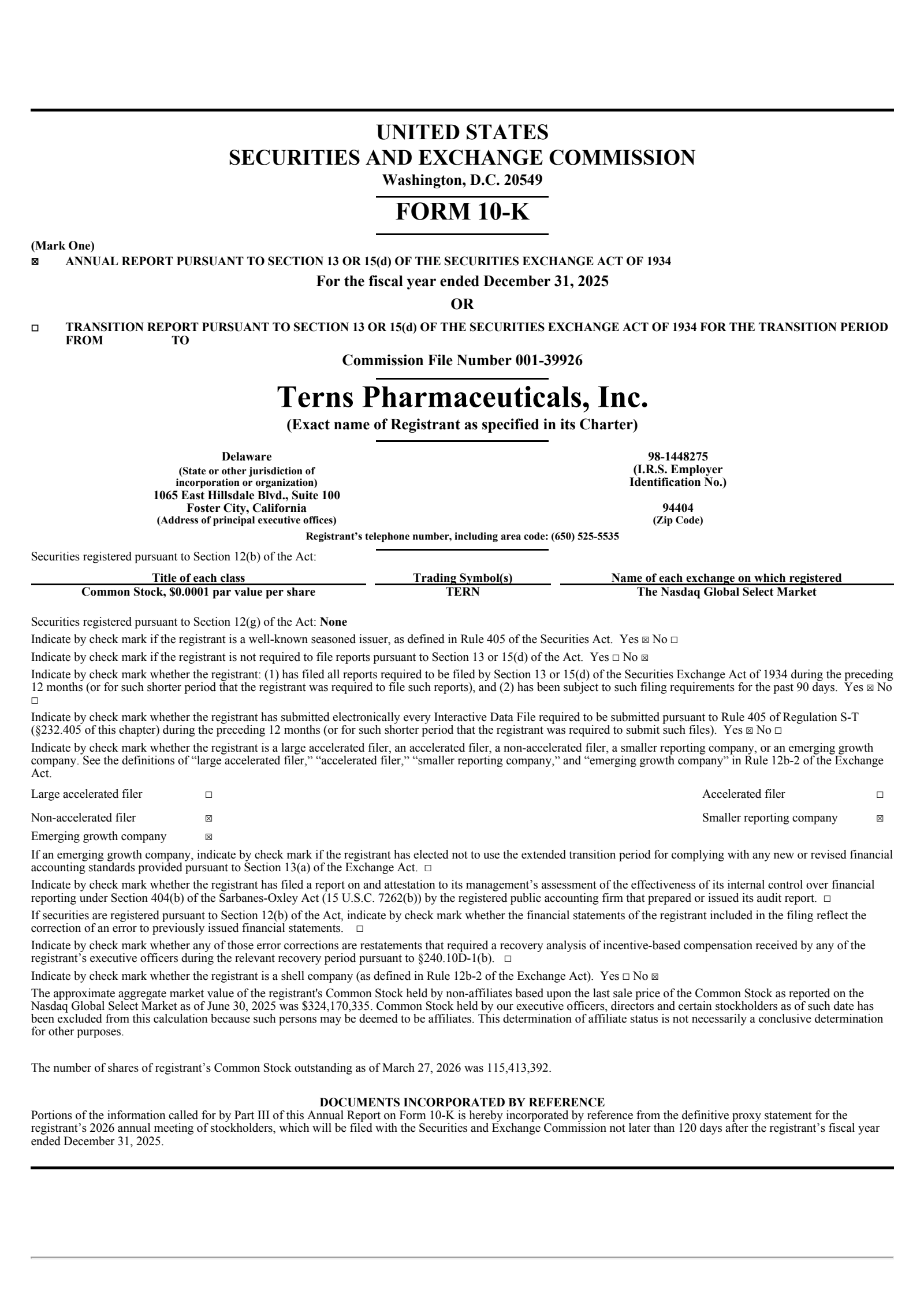 Terns Pharmaceuticals' Q4 2025 Annual report