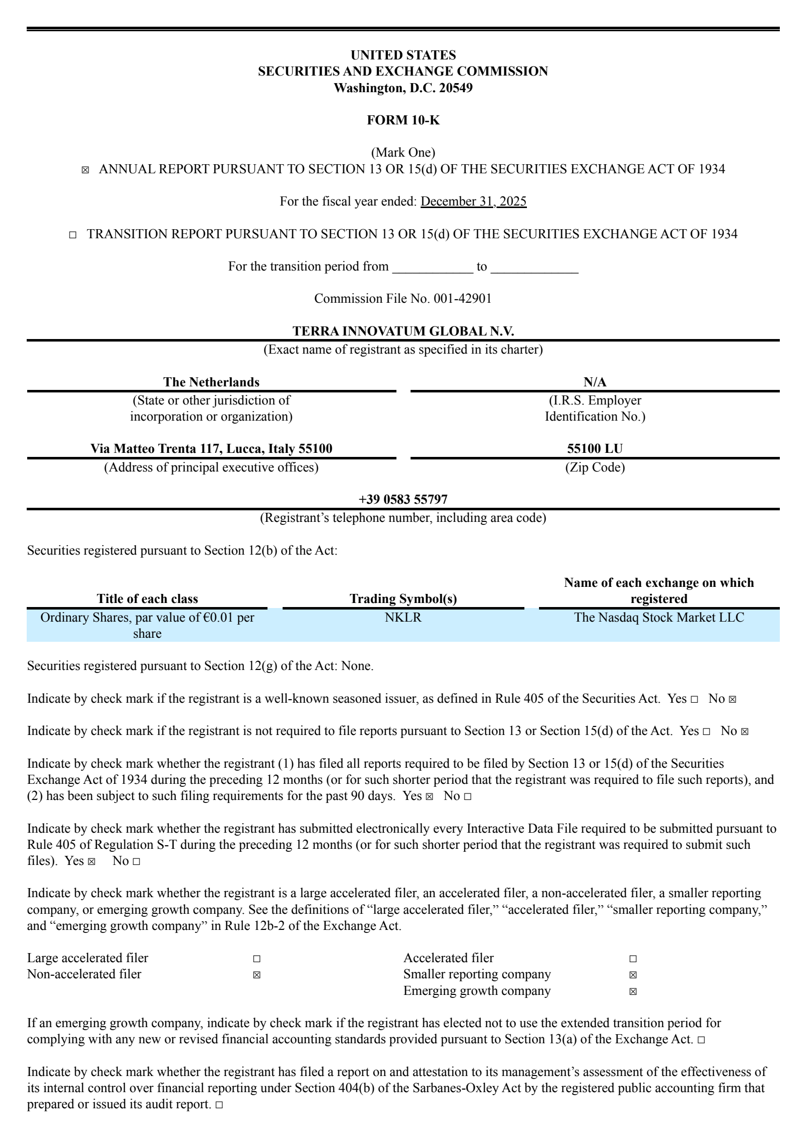 Terra Innovatum Global S.R.L.'s Q4 2025 Annual report