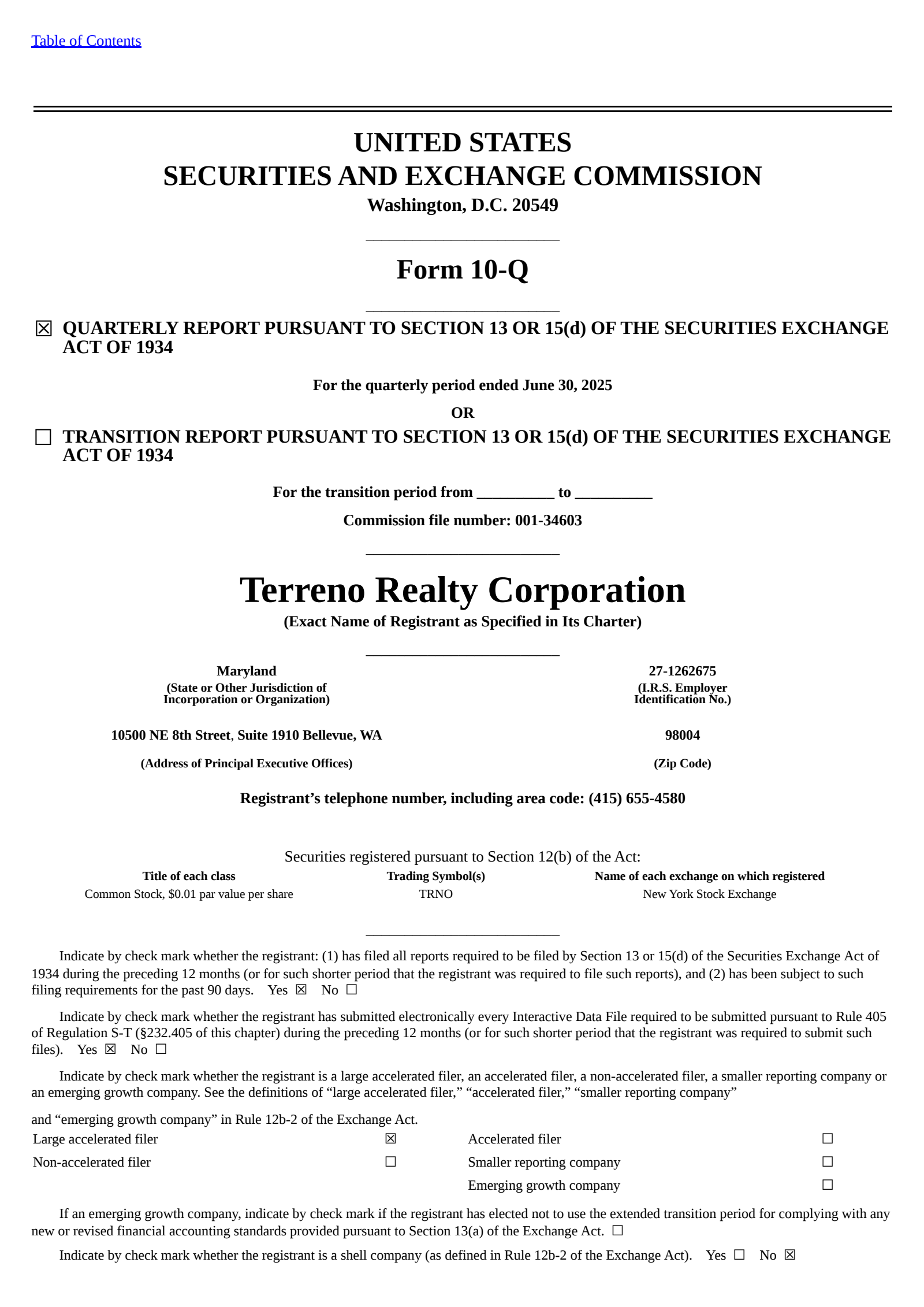 Terreno Realty's Q2 2025 Quarterly report