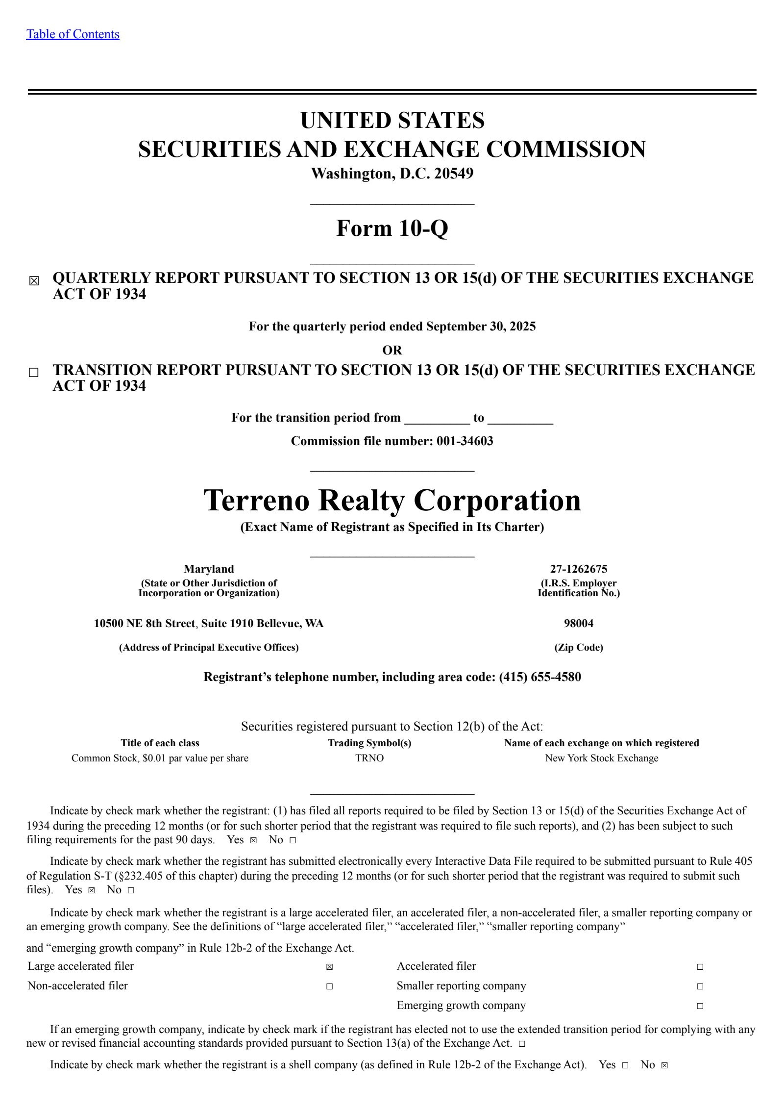Terreno Realty's Q3 2025 Quarterly Report