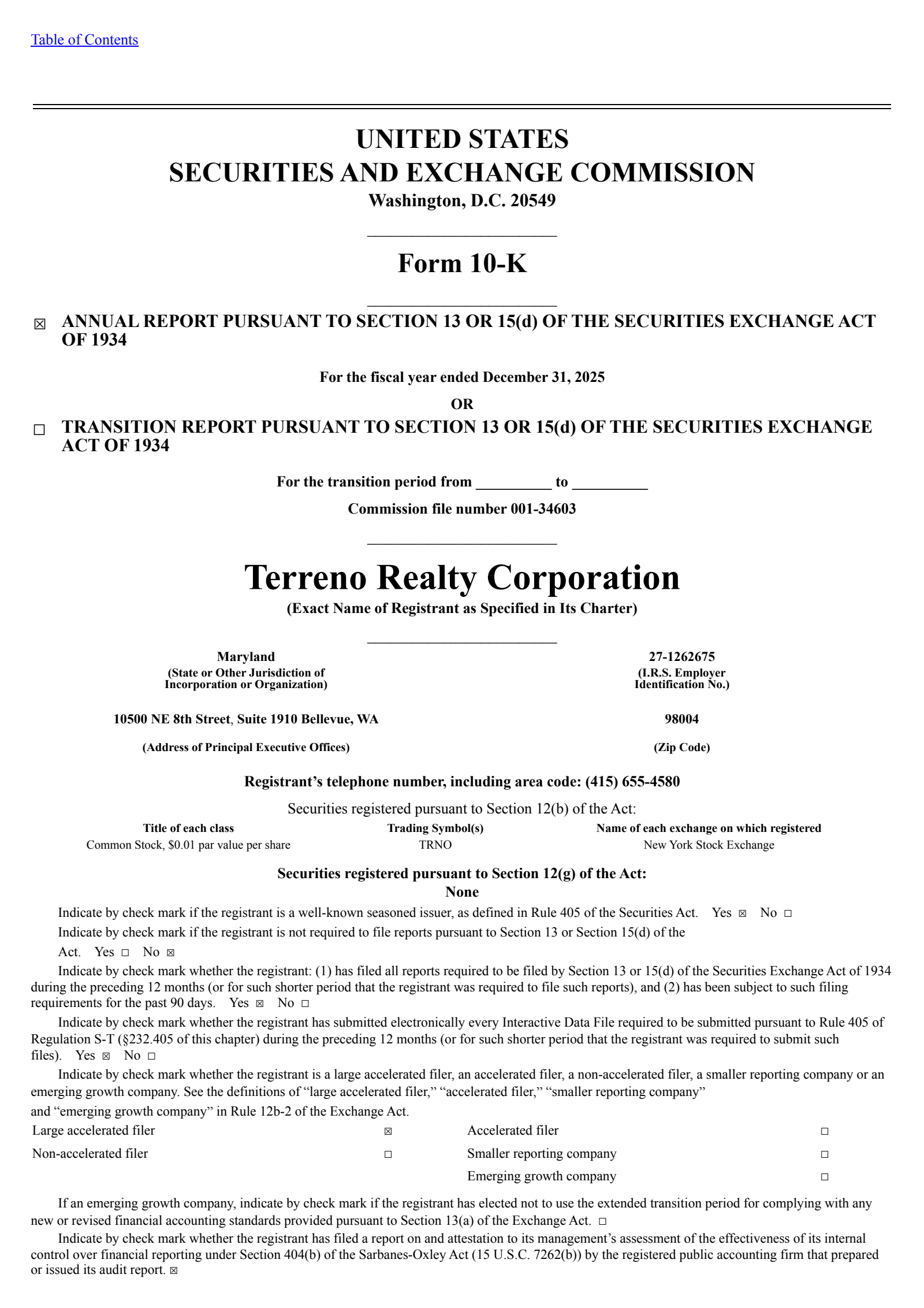 Terreno Realty's Q4 2025 Annual report