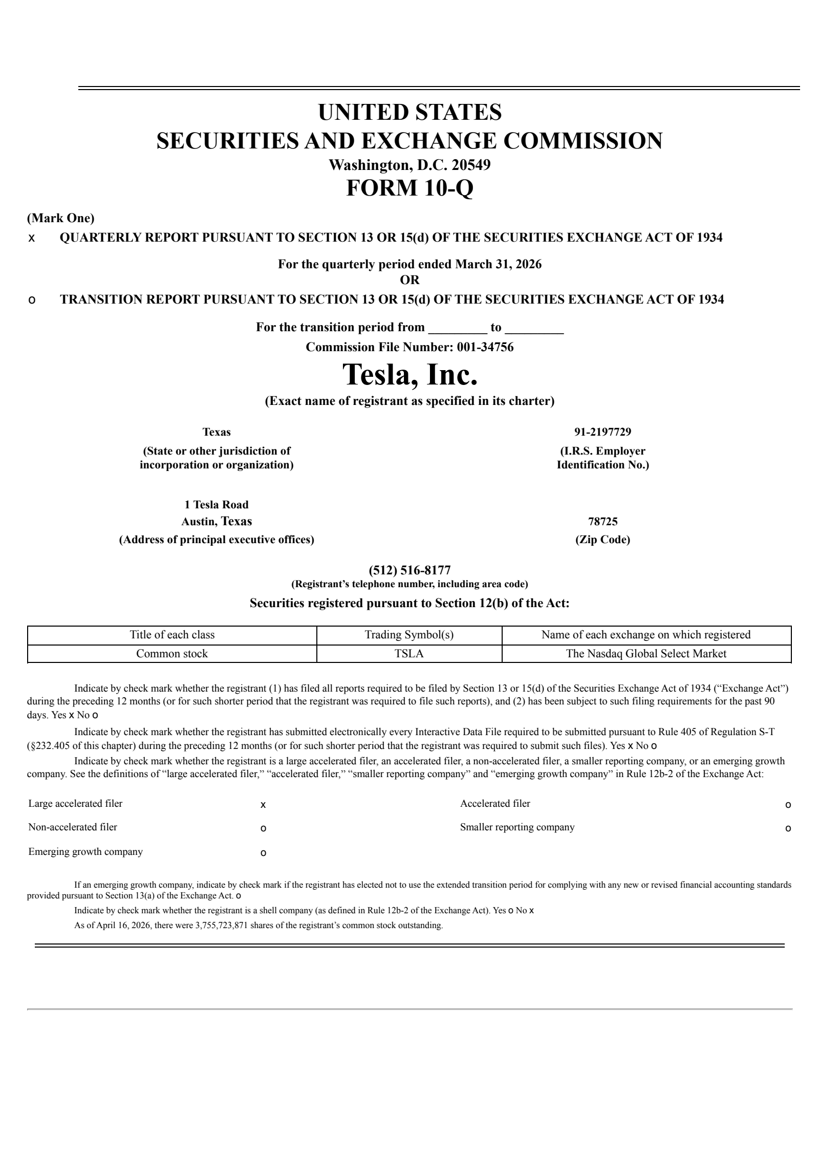 Tesla's Q1 2026 Quarterly report