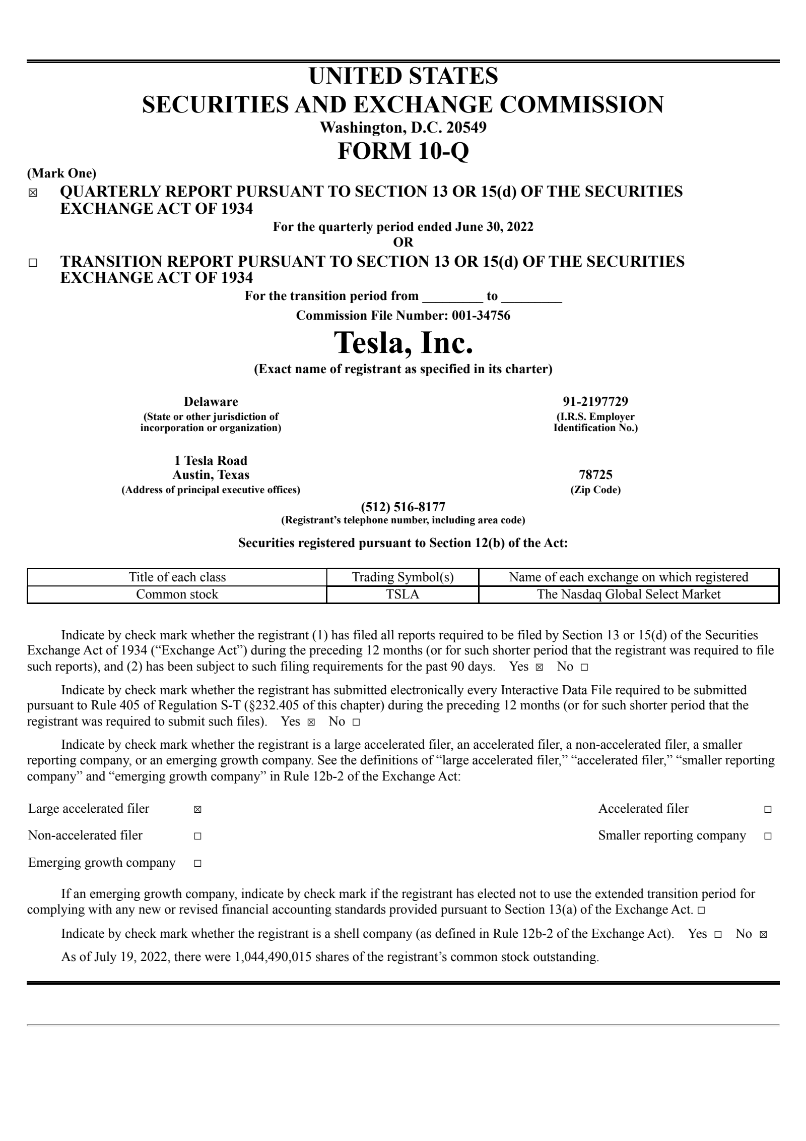 Tesla's Q2 2022 Quarterly report