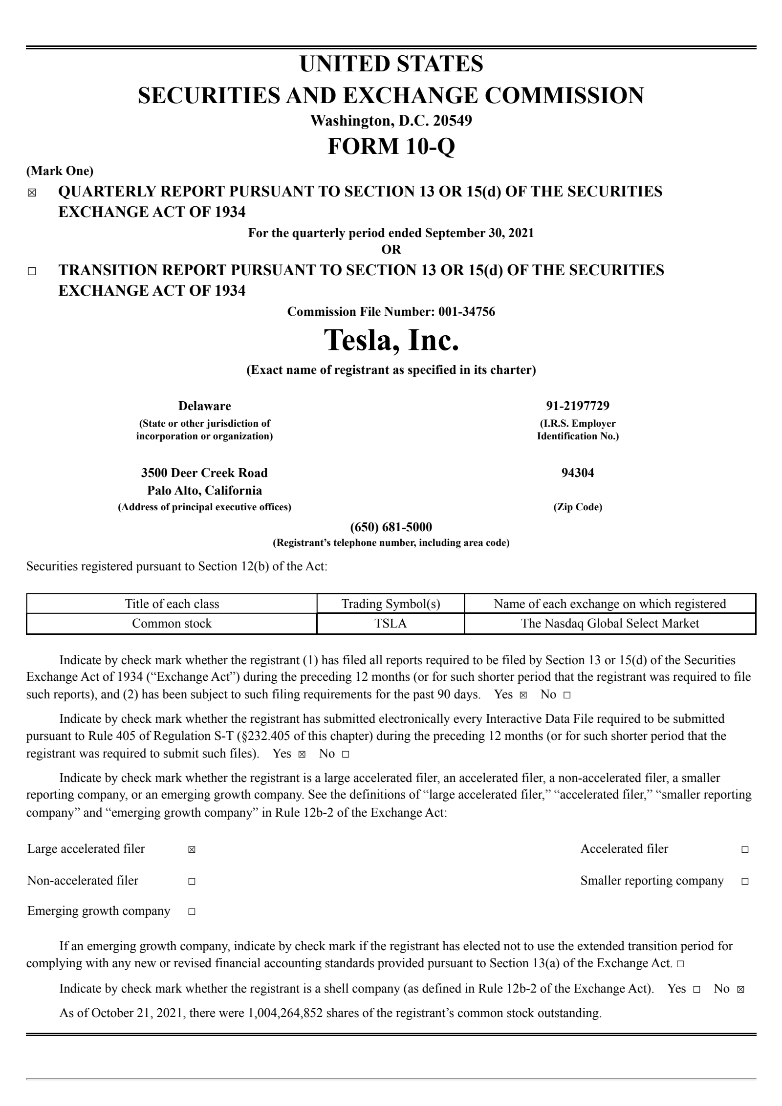Tesla's Q3 2021 Quarterly report