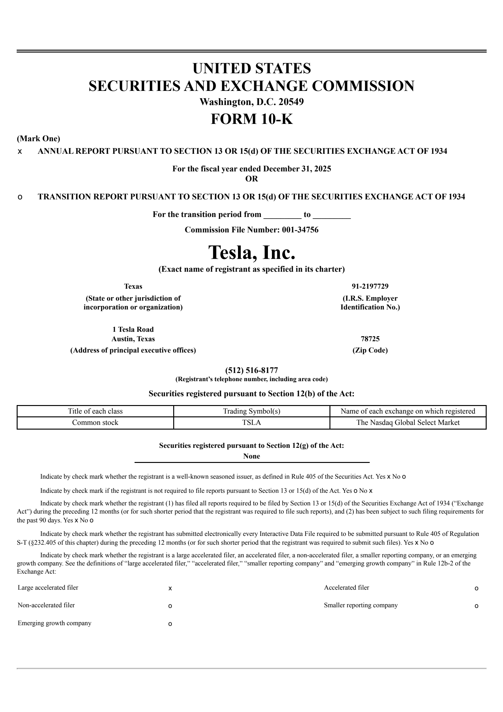 Tesla's Q4 2025 Annual report