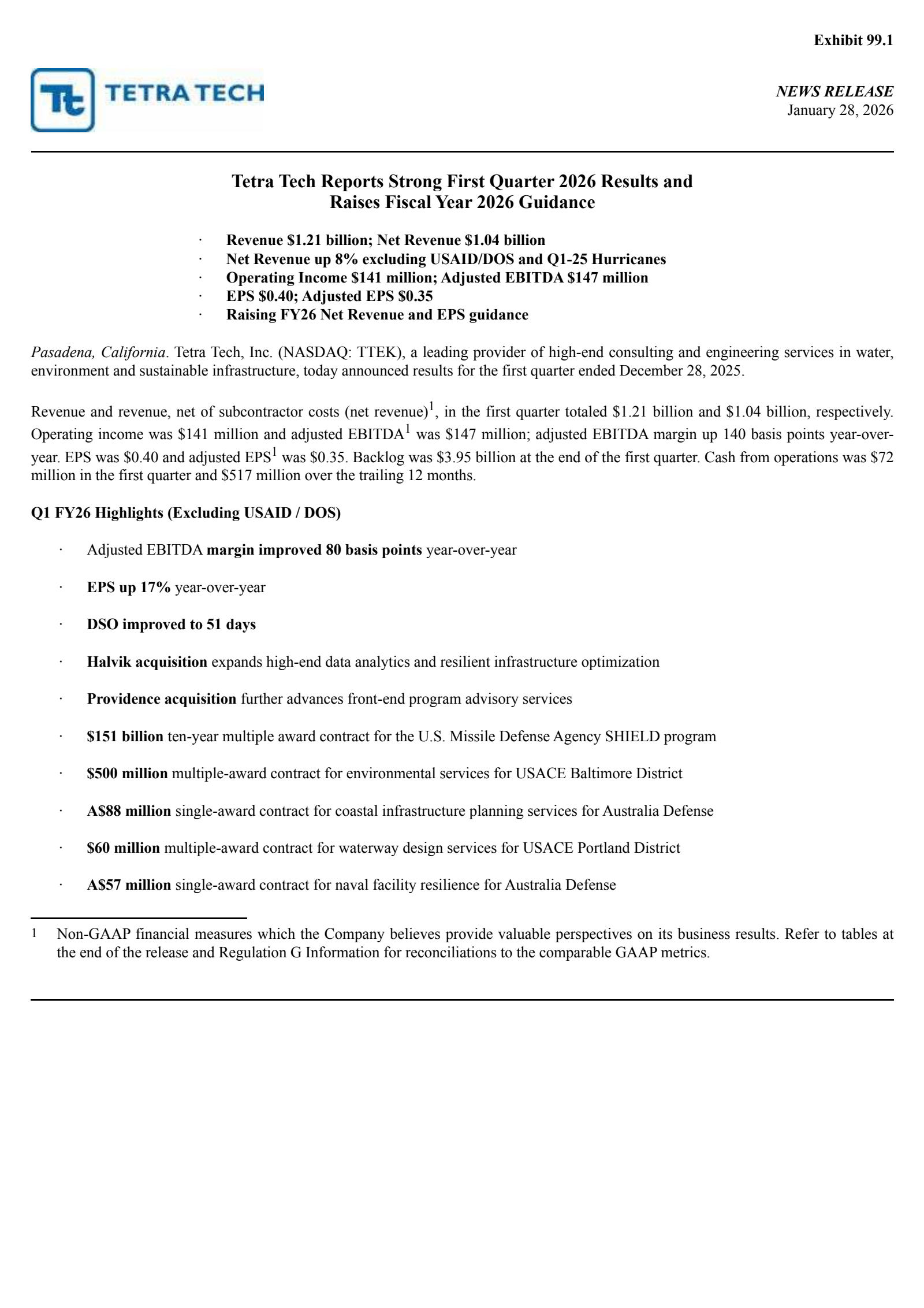 Tetra Tech's Q1 2026 Press Release