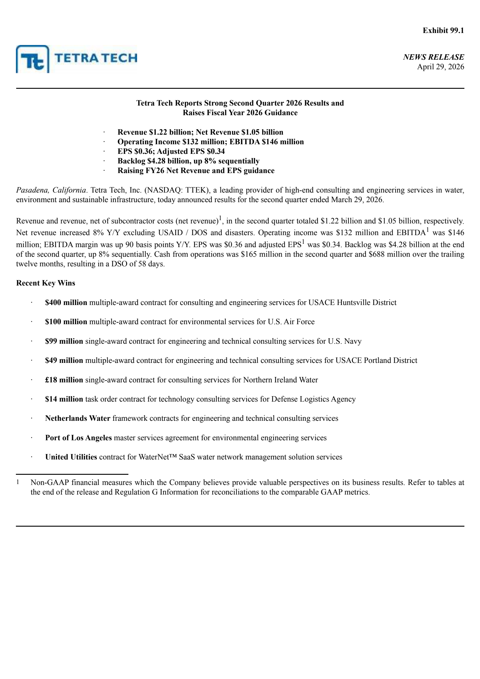 Tetra Tech's Q2 2026 Press Release