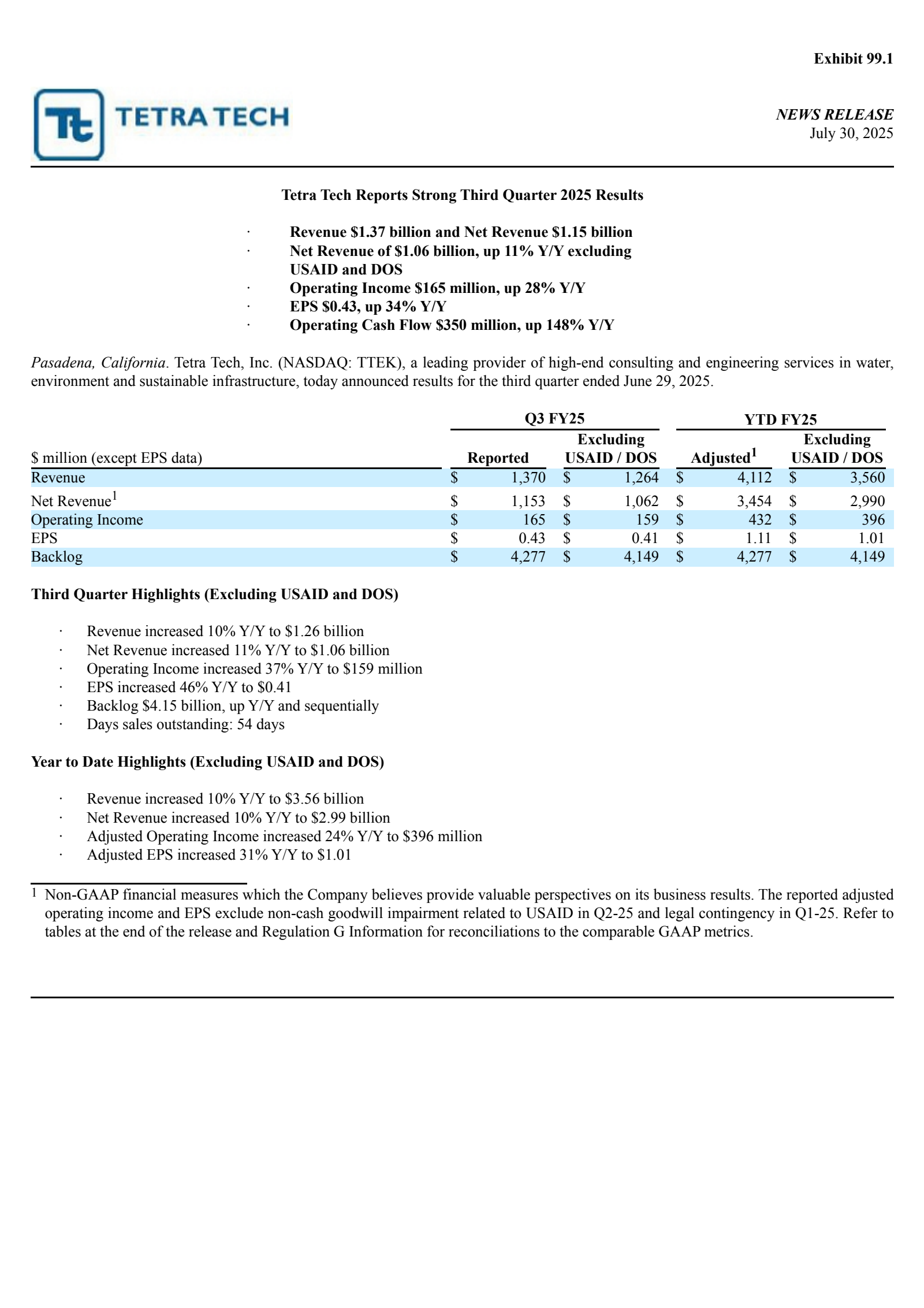 Tetra Tech's Q3 2025 Press Release