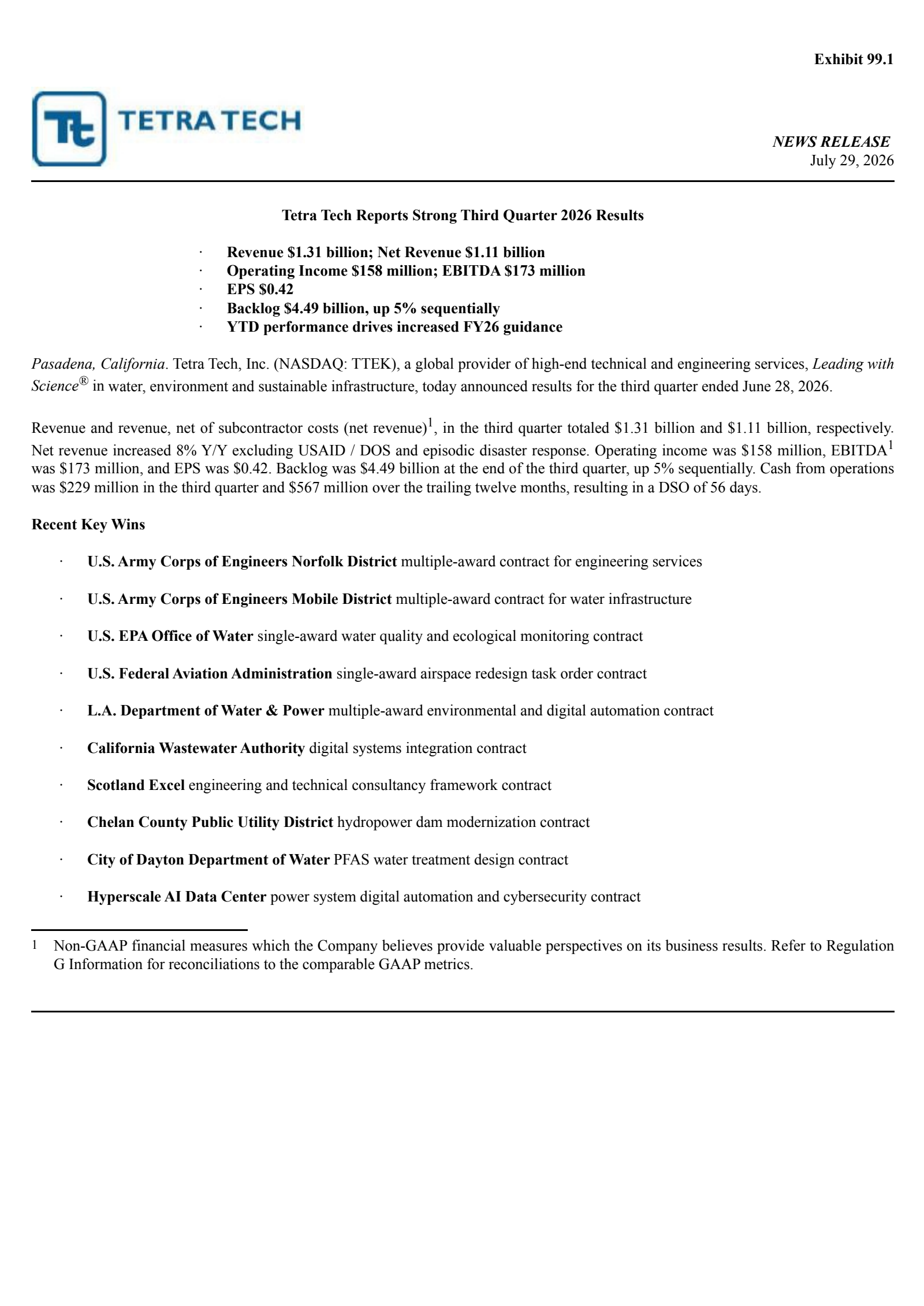 Tetra Tech's Q3 2026 Press Release