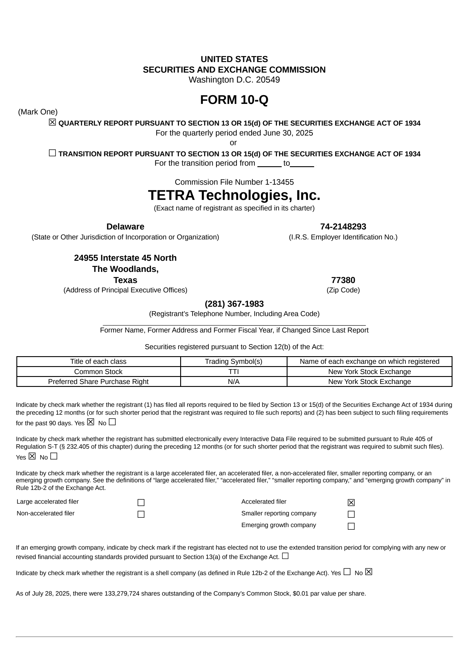 Tetra Technologies' Q2 2025 Quarterly report