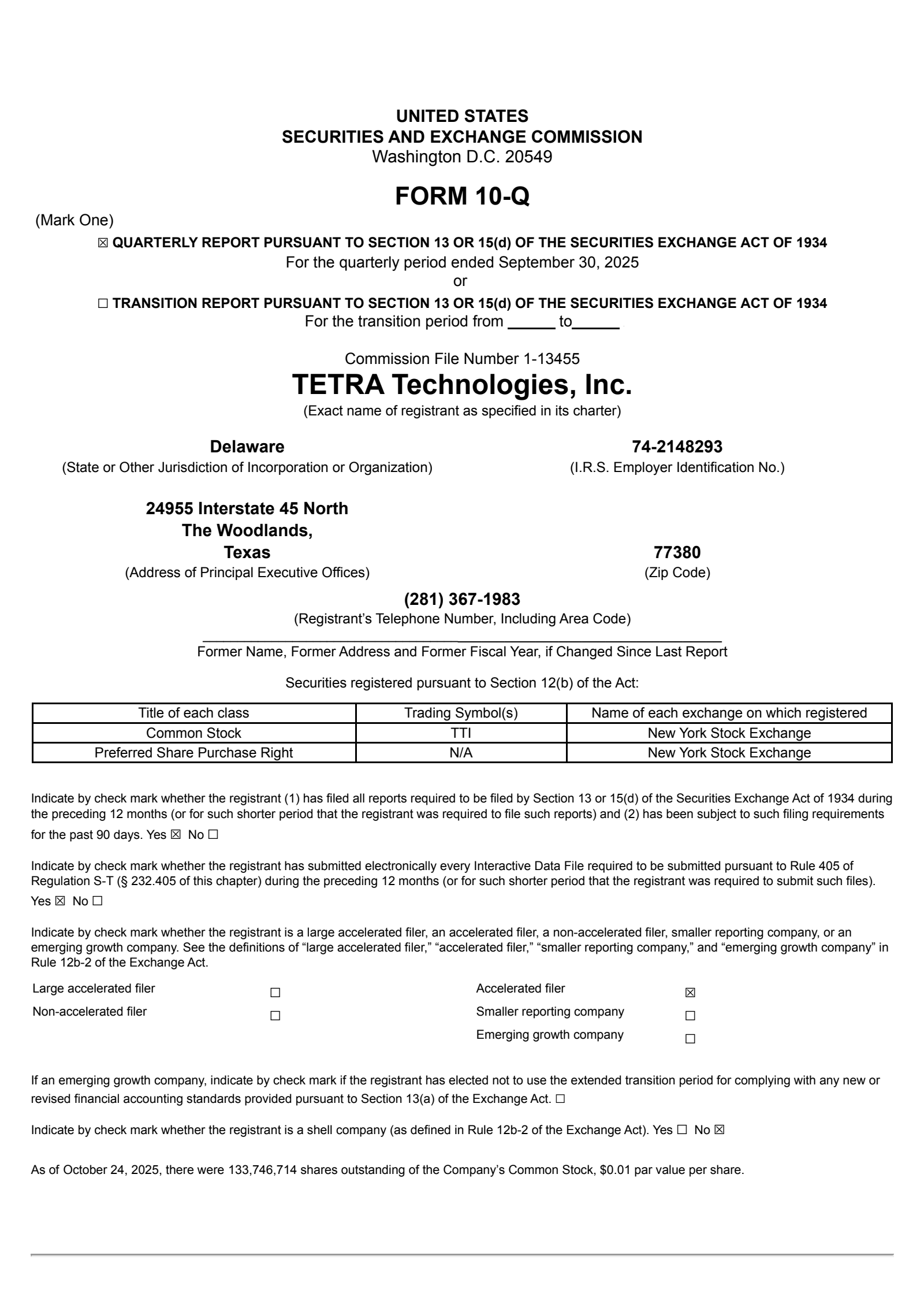 Tetra Technologies' Q3 2025 Quarterly Report