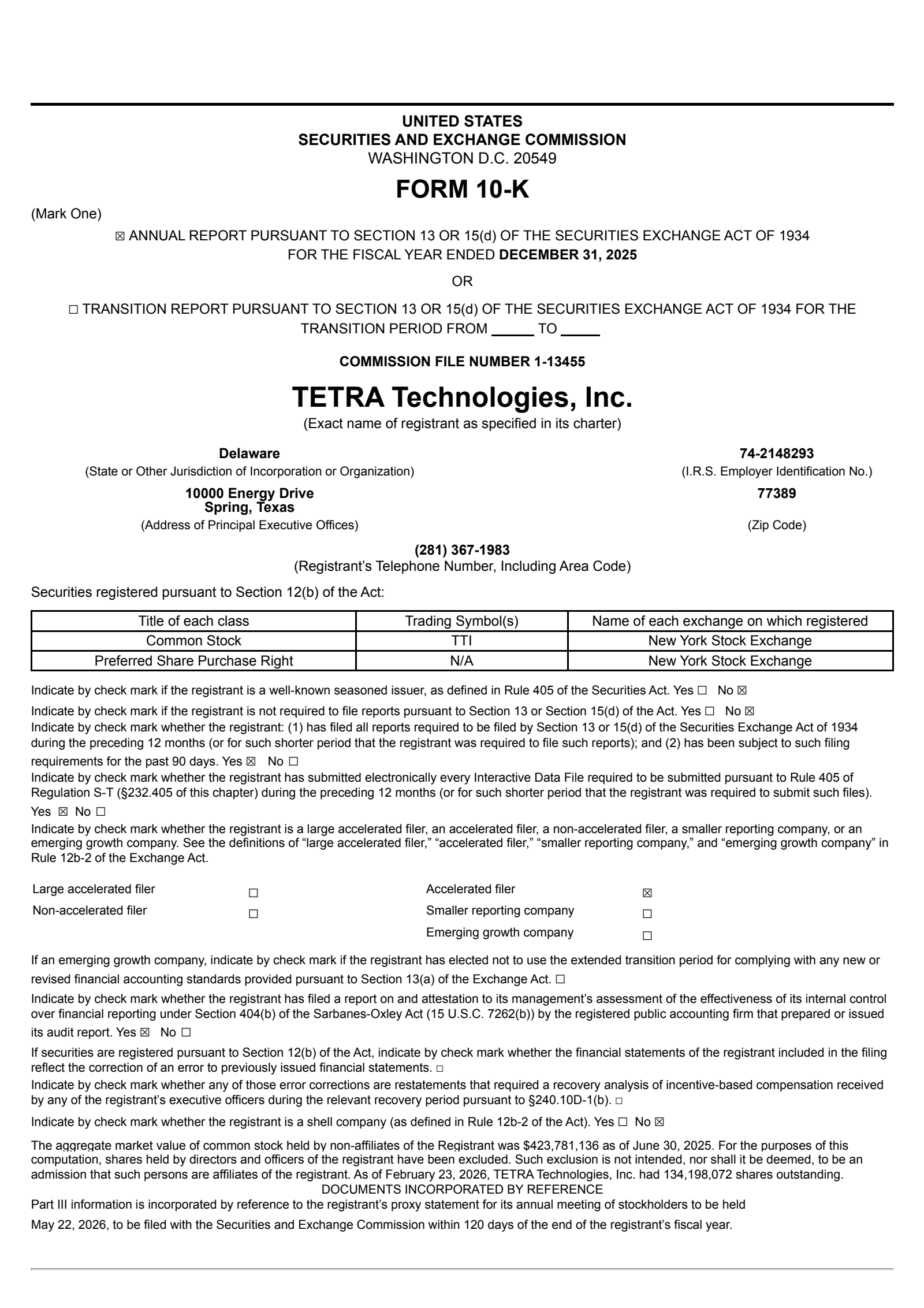 Tetra Technologies' Q4 2025 Annual report