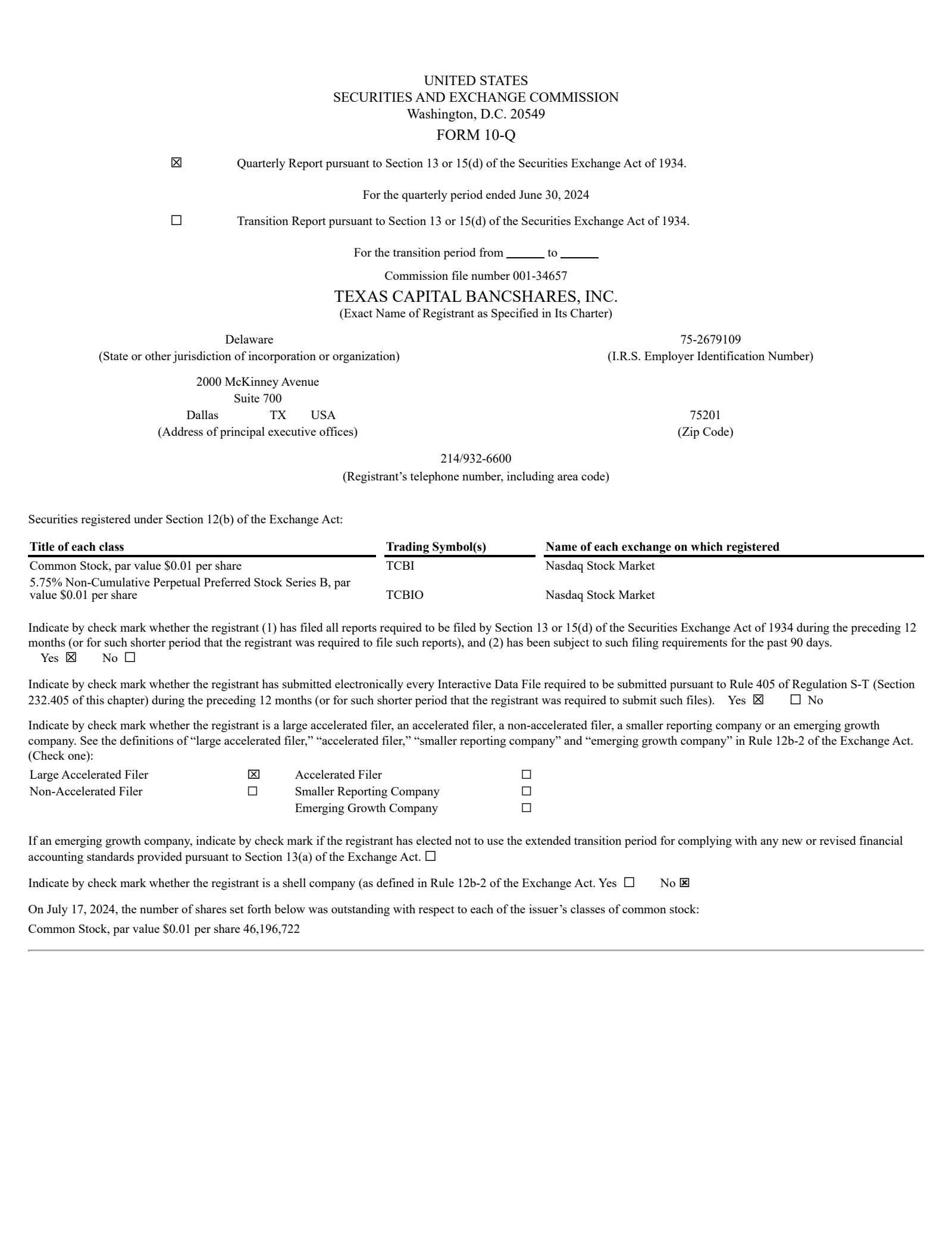 Texas Capital Bancshares' Q2 2024 Quarterly Report