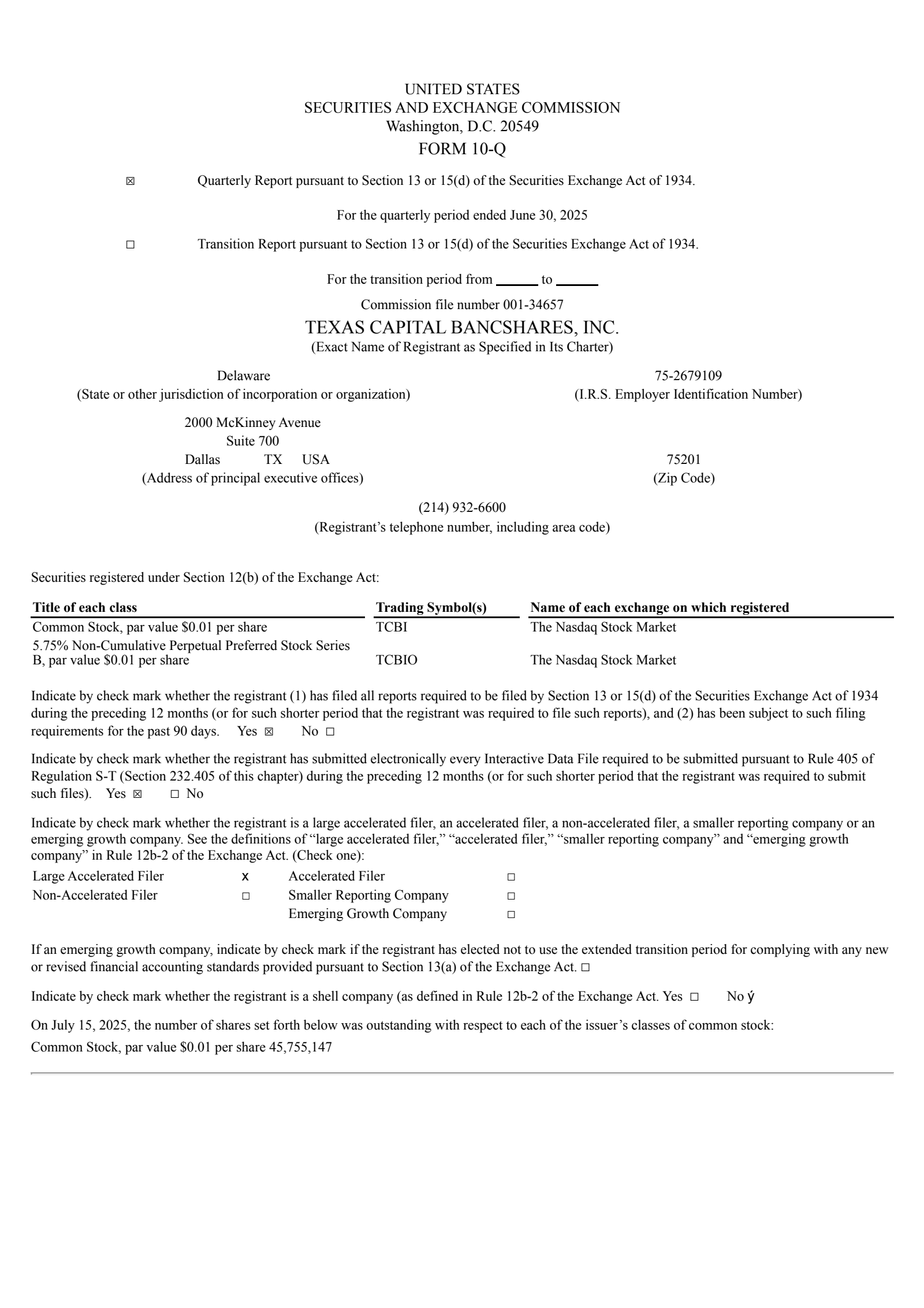 Texas Capital Bancshares' Q2 2025 Quarterly report