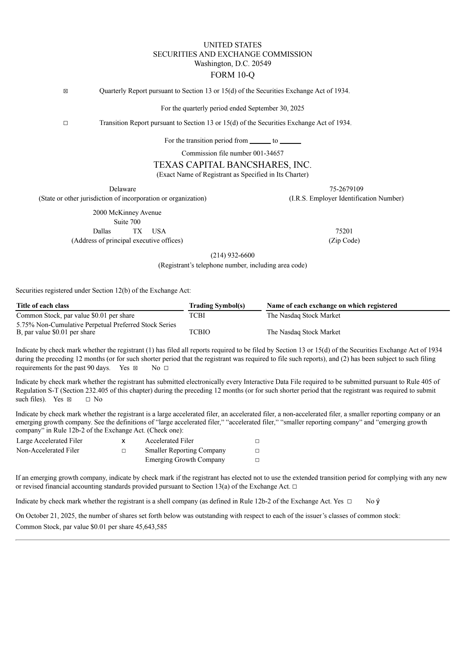Texas Capital Bancshares' Q3 2025 Quarterly Report