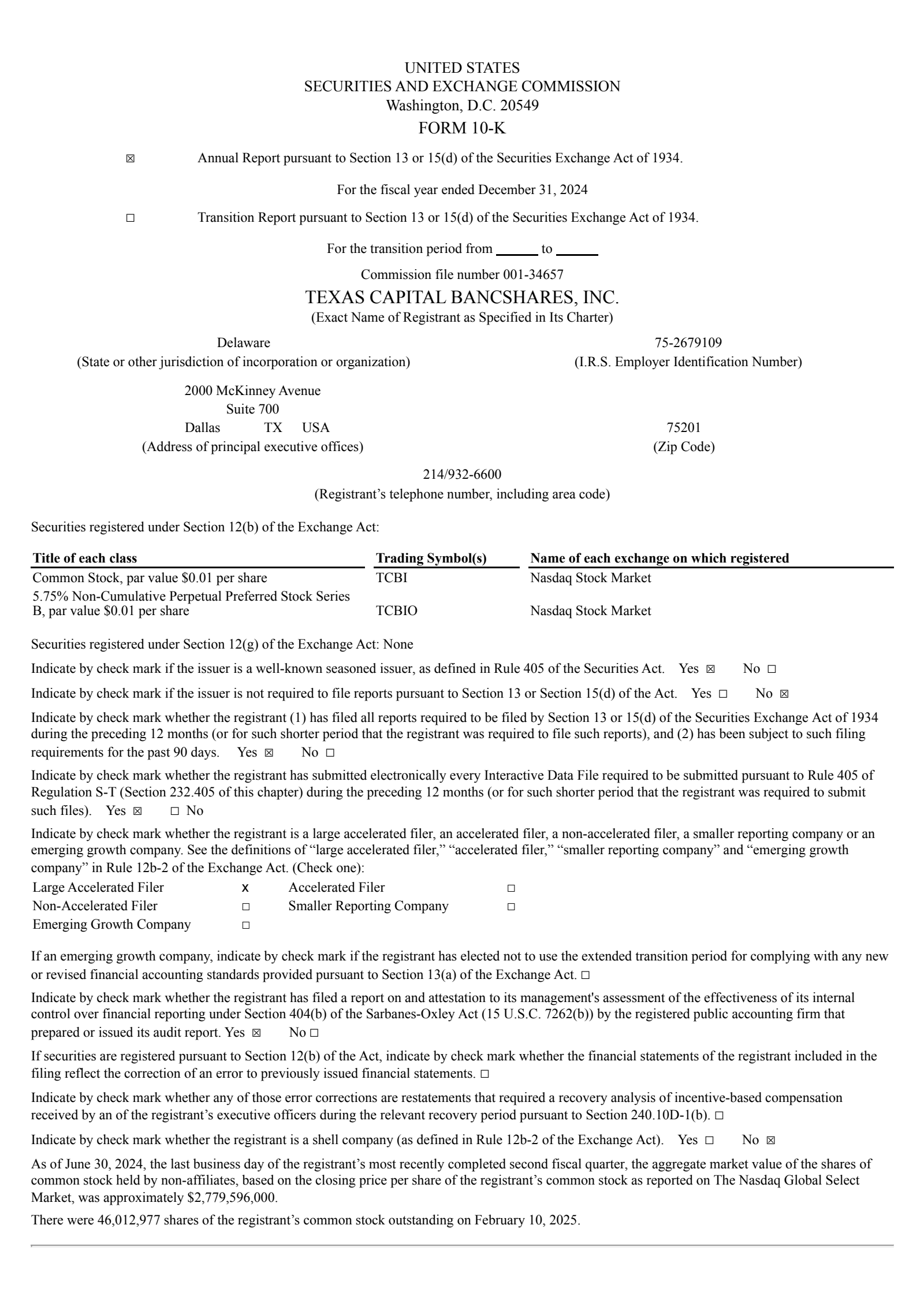 Texas Capital Bancshares' Q4 2024 Annual report