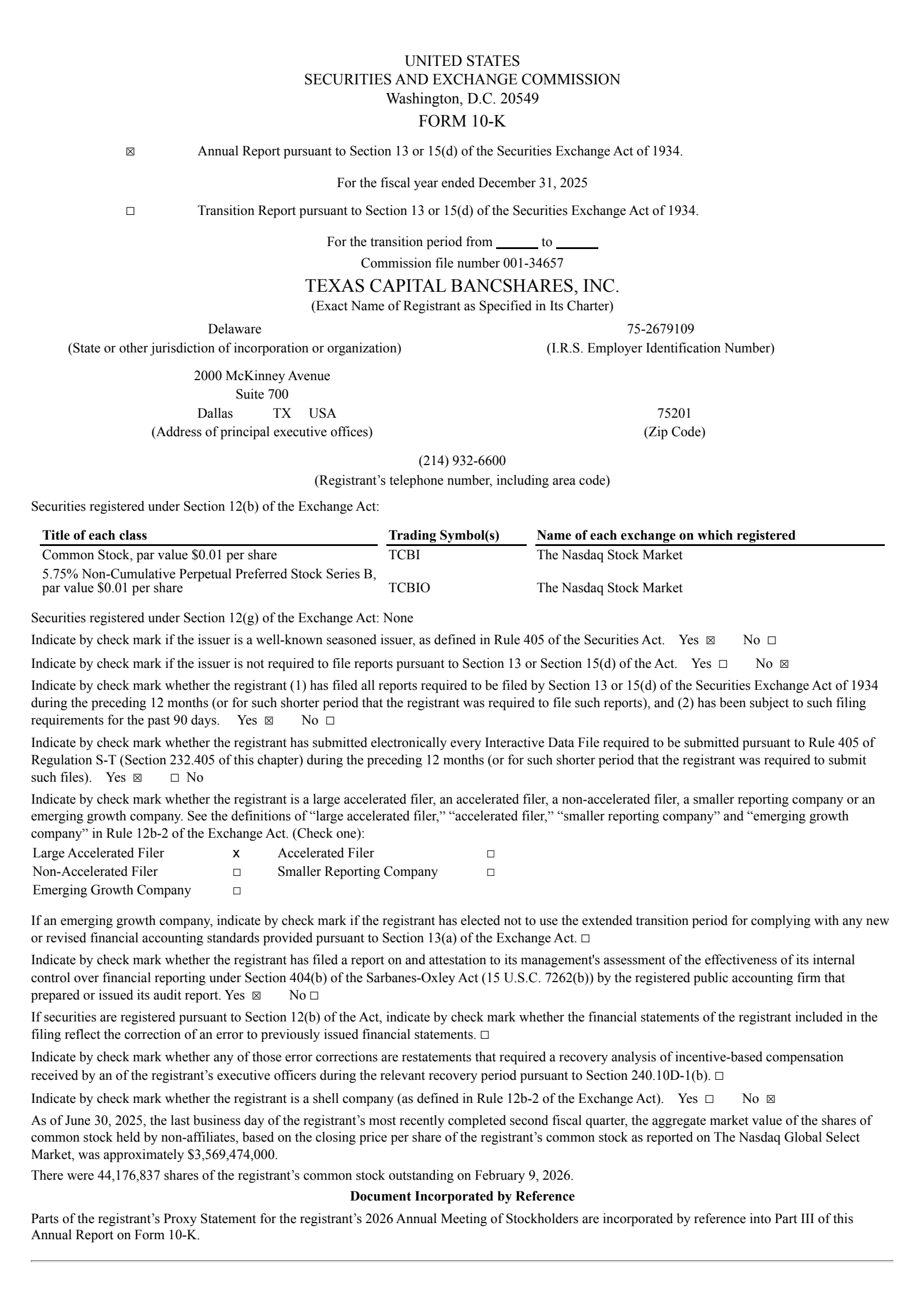 Texas Capital Bancshares' Q4 2025 Annual report