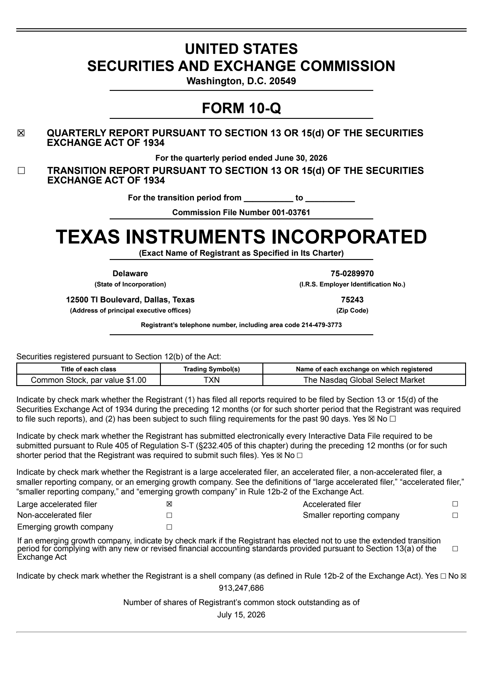 Texas Instruments' Q2 2026 Quarterly report