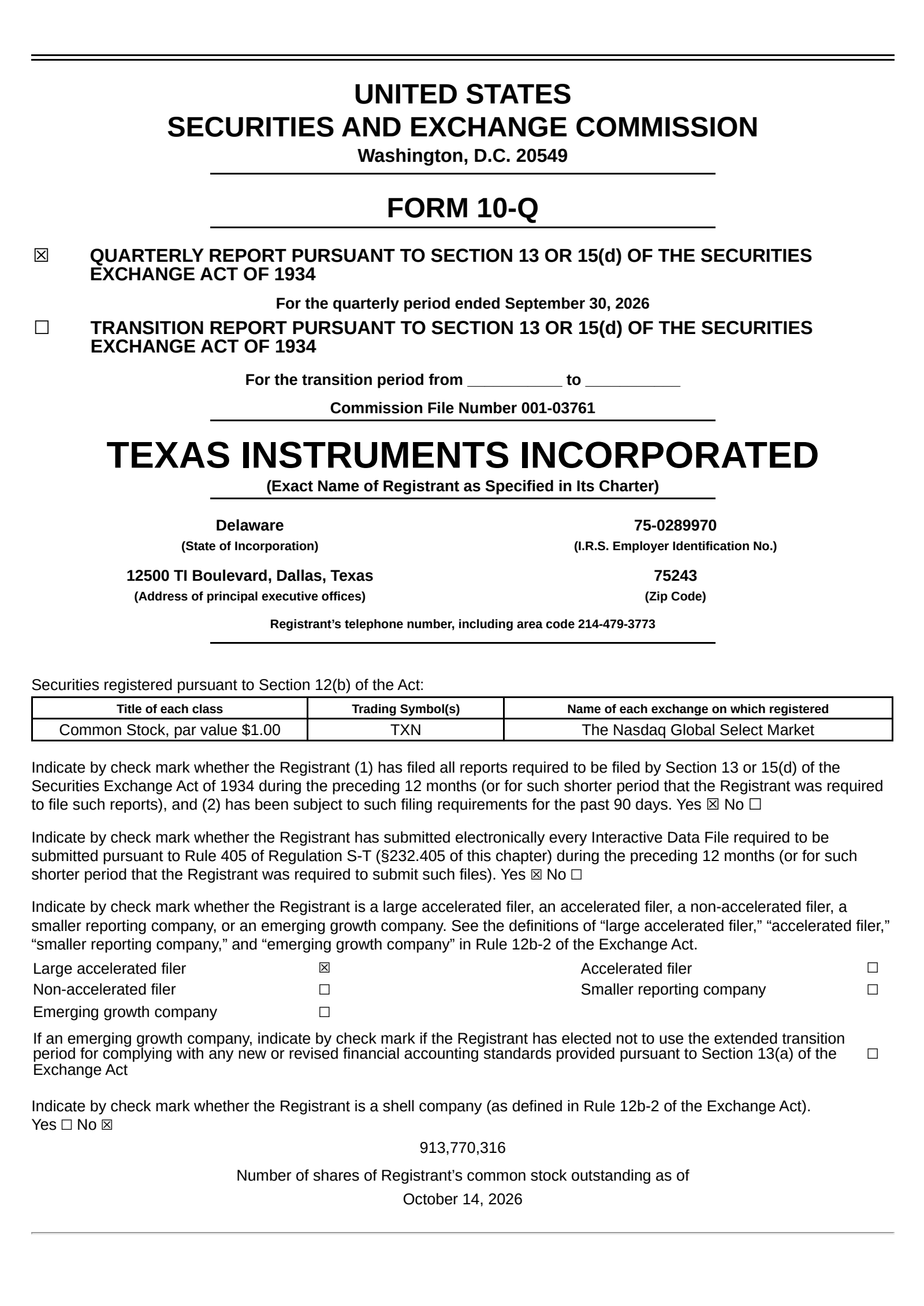 Texas Instruments (TXN) Q3 2026 Earnings Results & Call Transcript