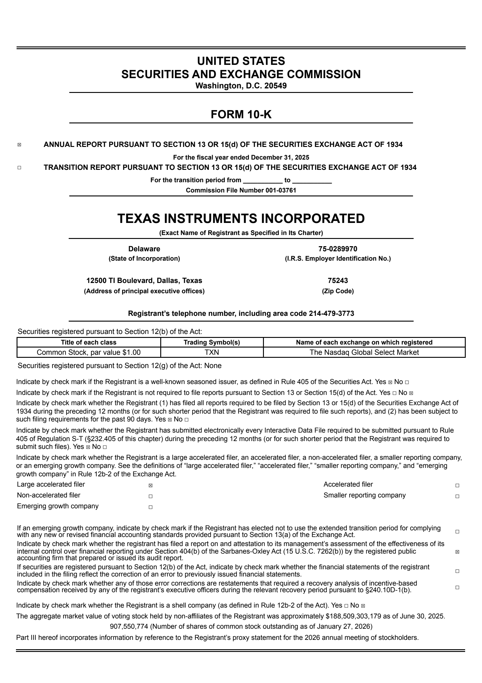 Texas Instruments' Q4 2025 Annual report