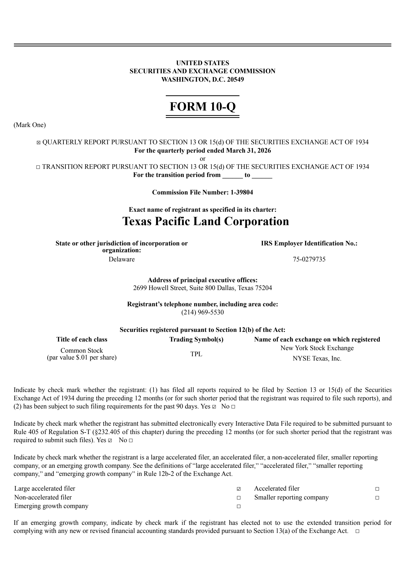 Texas Pacific Land's Q1 2026 Quarterly report