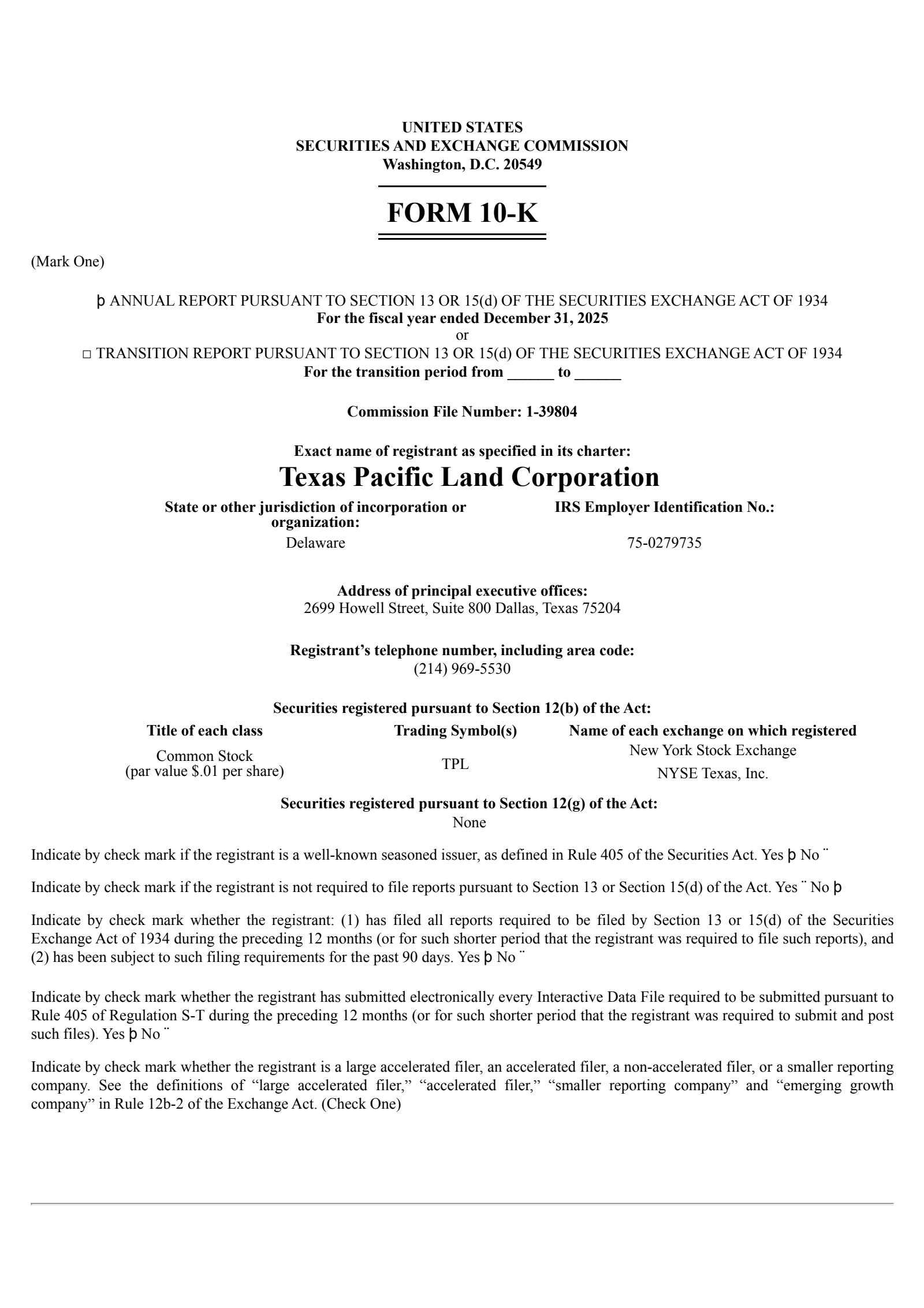 Texas Pacific Land's Q4 2025 Annual report