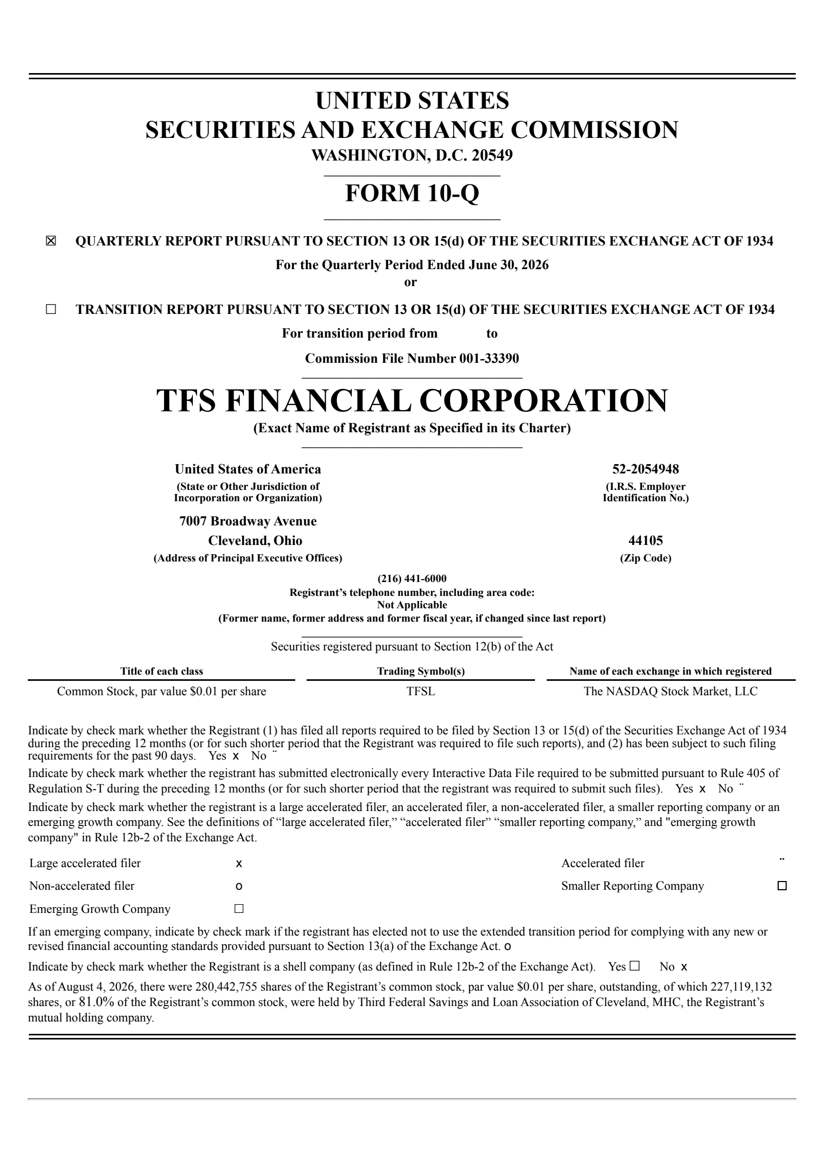 TFS Financial's Q3 2026 Quarterly report