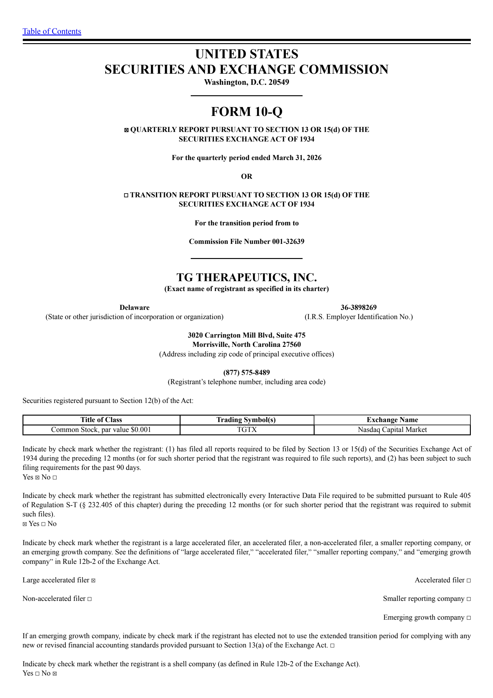 TG Therapeutics' Q1 2026 Quarterly report