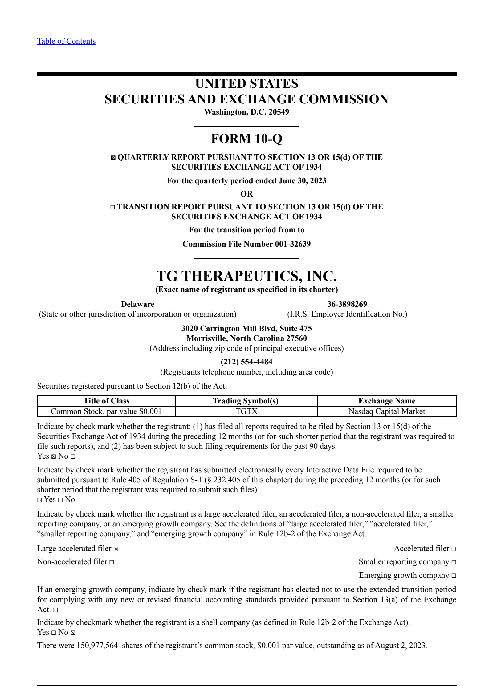 TG Therapeutics' Q2 2023 Quarterly report