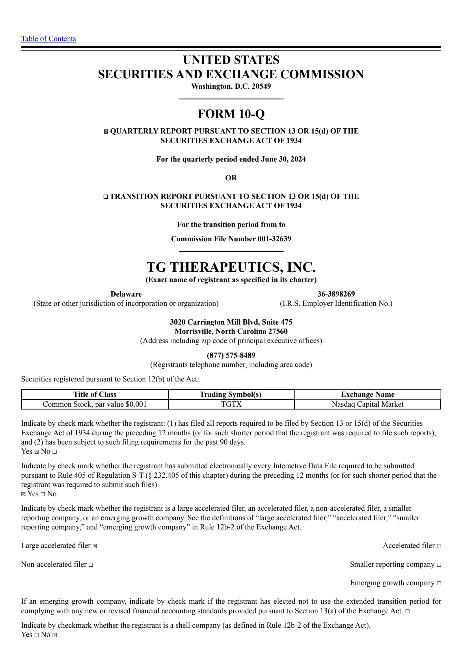TG Therapeutics' Q2 2024 Quarterly report