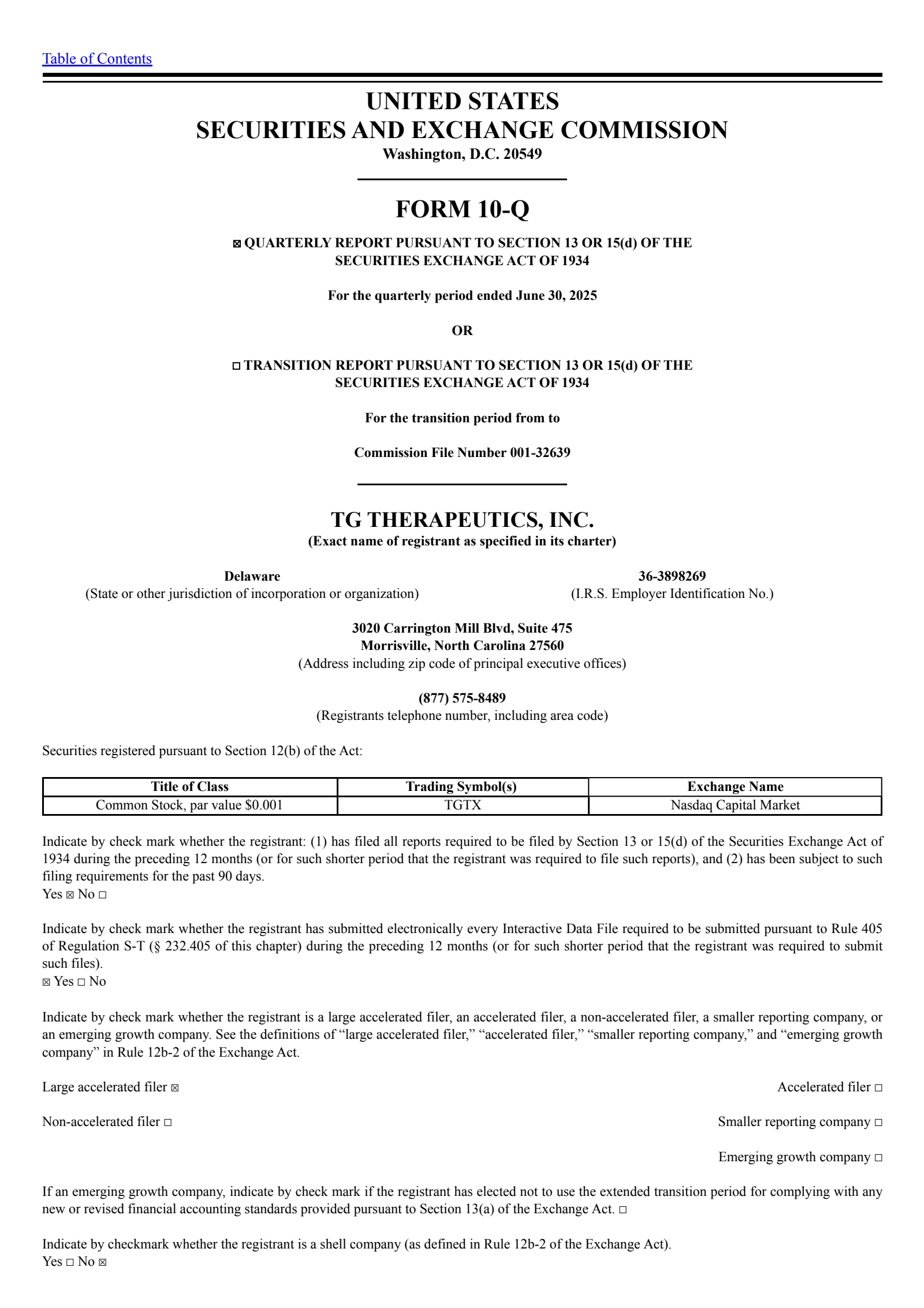 TG Therapeutics' Q2 2025 Quarterly report