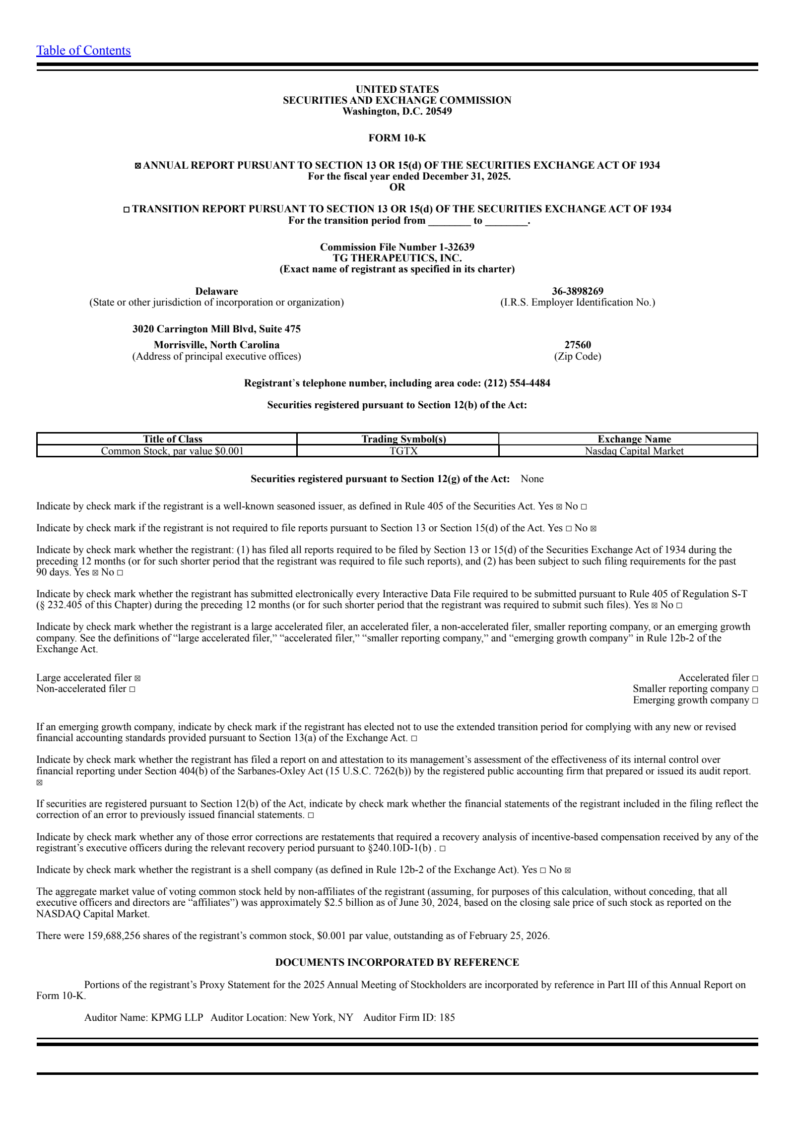 TG Therapeutics' Q4 2025 Annual report