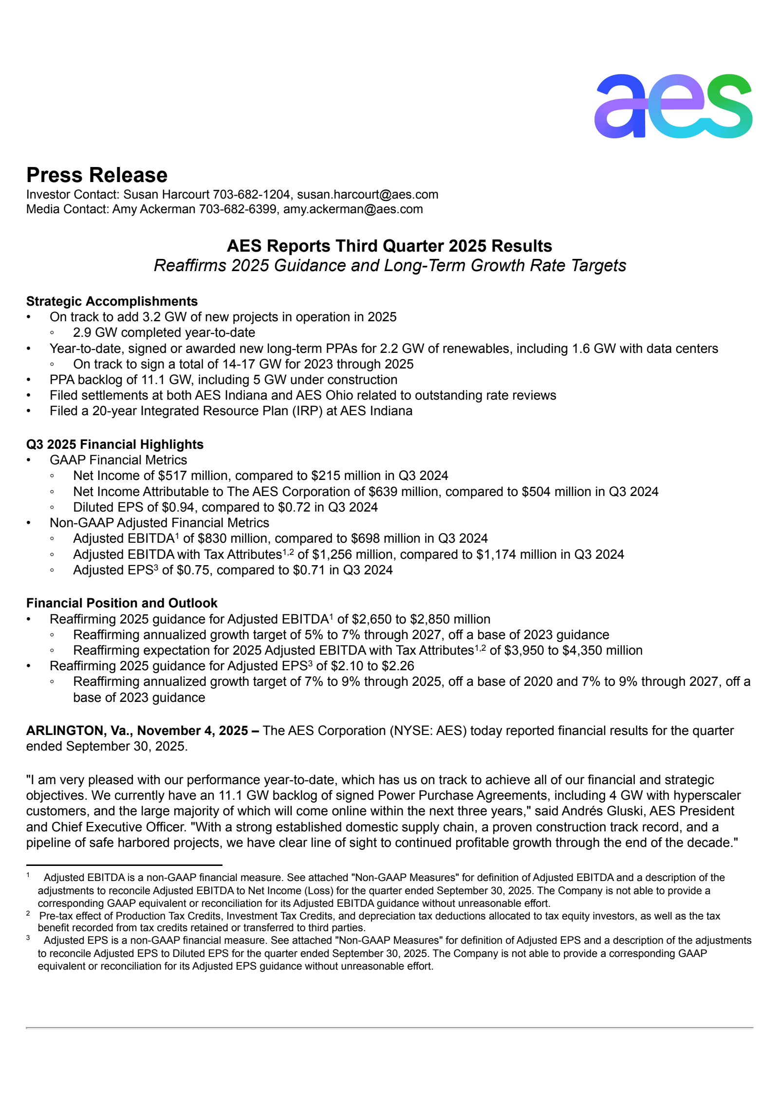 AES's Q3 2025 Earnings Release