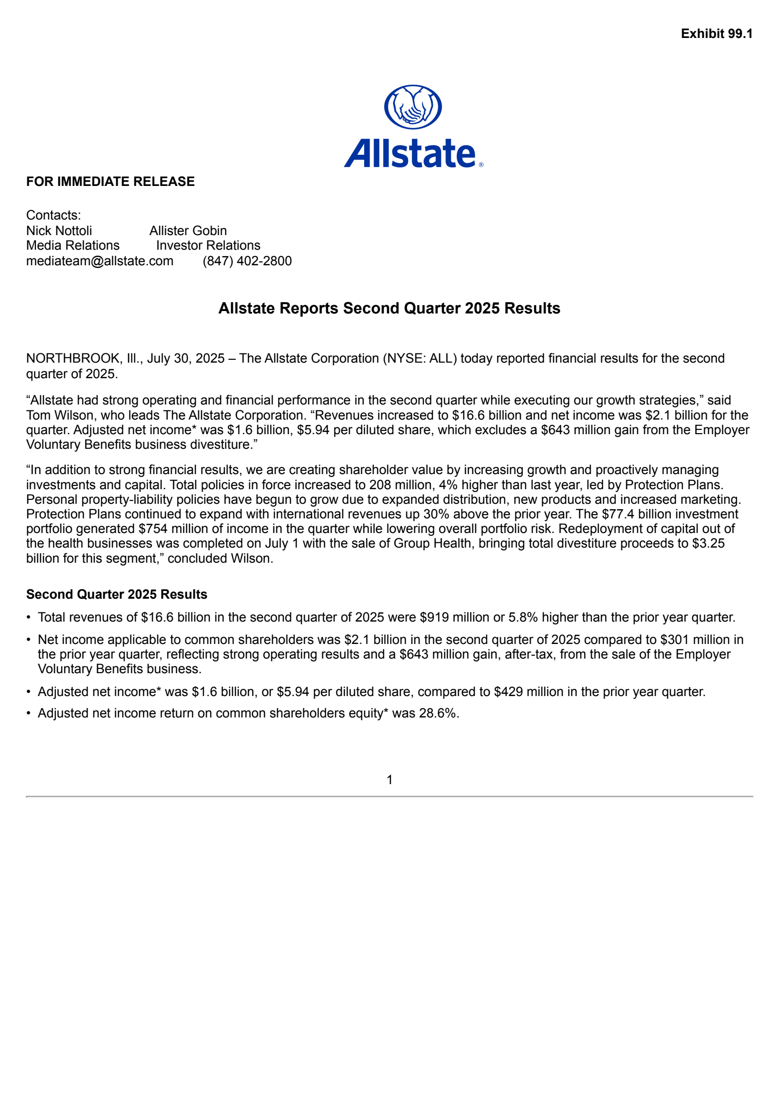 Allstate's Q2 2025 Press Release